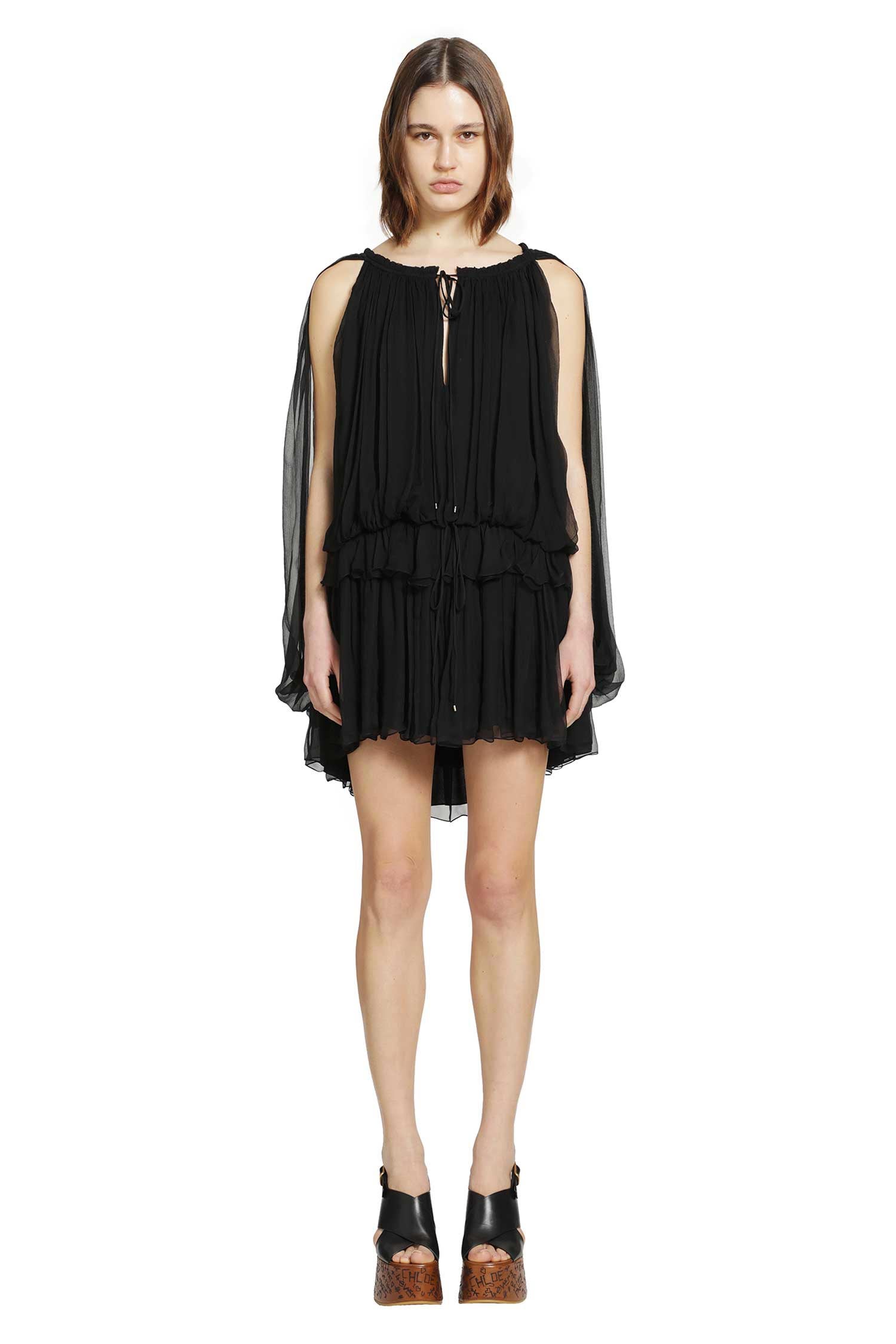 Silk Mousseline Mini Cape Dress Chloe оригінал – Купити в Україні – вид ззаду
