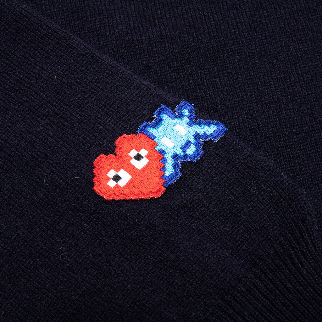 Comme des Garcons PLAY x the Artist Invader Button Cardigan - Navy - COMME DES GARCONS