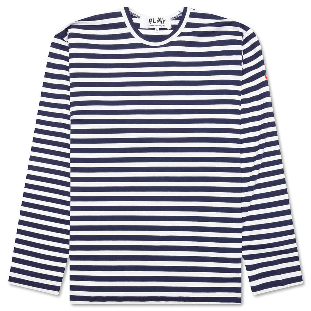 Comme des Garcons PLAY x the Artist Invader Striped L/S Tee - Blue/White - COMME DES GARCONS