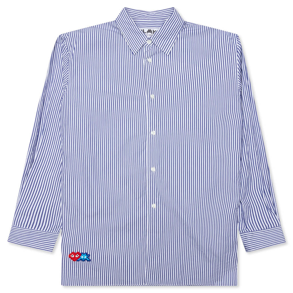 Comme des Garcons PLAY x the Artist Invader Striped Shirt - Blue/White - COMME DES GARCONS