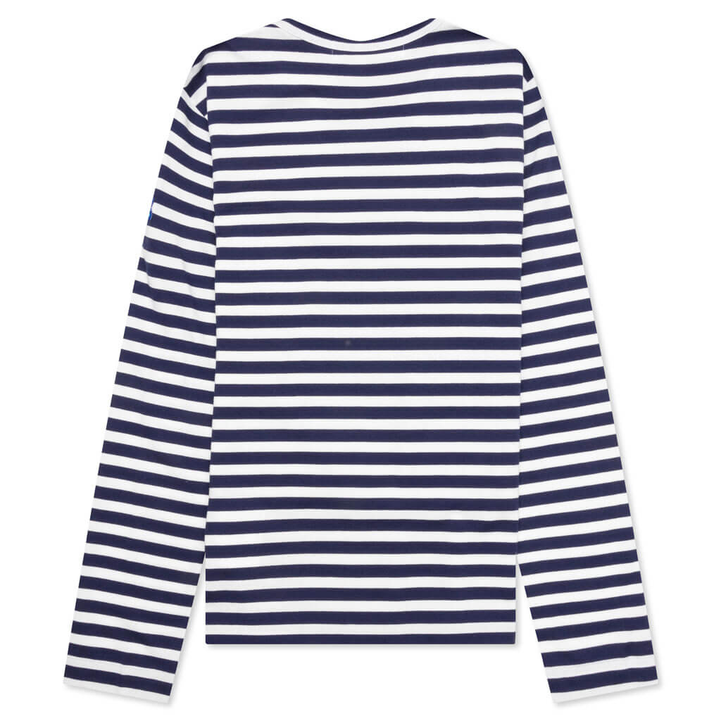 Comme des Garcons PLAY x the Artist Invader Women's Striped L/S Tee - Blue/White - COMME DES GARCONS