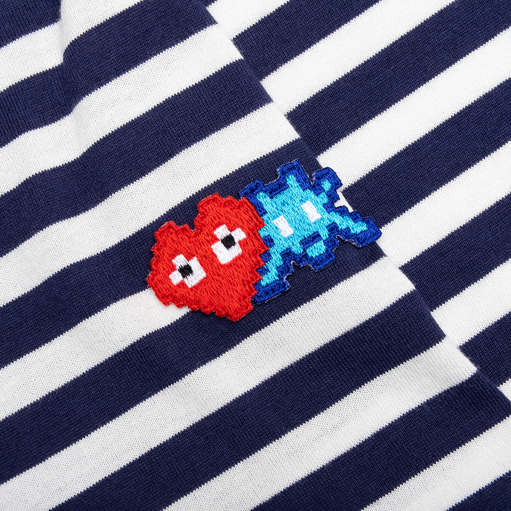 Comme des Garcons PLAY x the Artist Invader Women's Striped L/S Tee - Blue/White - COMME DES GARCONS