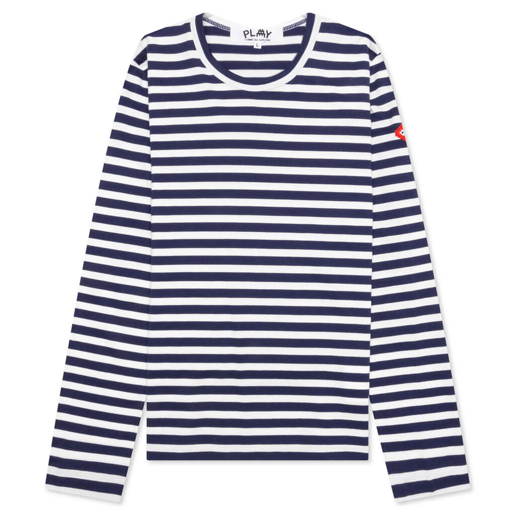 Comme des Garcons PLAY x the Artist Invader Women's Striped L/S Tee - Blue/White - COMME DES GARCONS