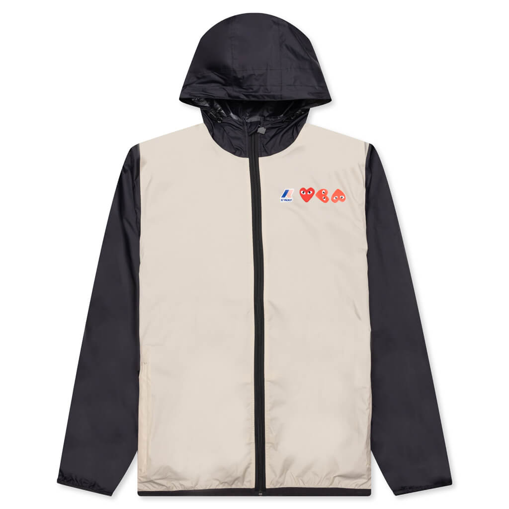 Comme des Garcons Play x K-Way Logos Full Zip Jacket - Beige/Black - COMME DES GARCONS