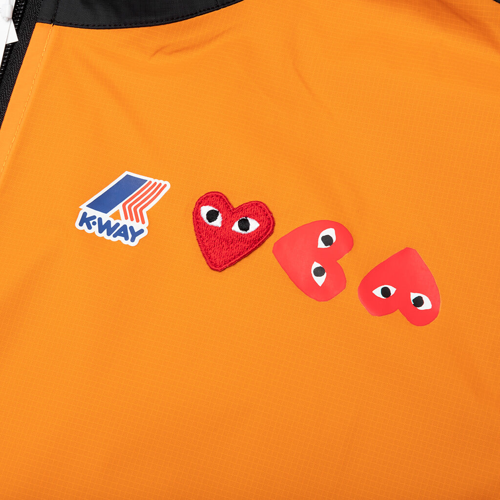 Comme des Garcons Play x K-Way Logos Full Zip Jacket - Orange/Black - COMME DES GARCONS