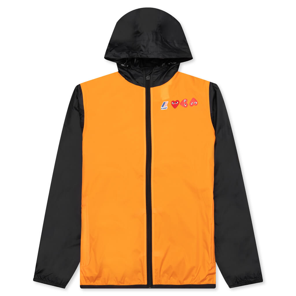 Comme des Garcons Play x K-Way Logos Full Zip Jacket - Orange/Black - COMME DES GARCONS