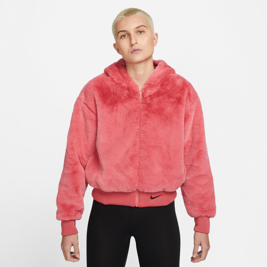 Womens Sportswear Essential Faux Fur Jacket Archaeo Pink Nike оригінал – Купити в Україні – вид ззаду