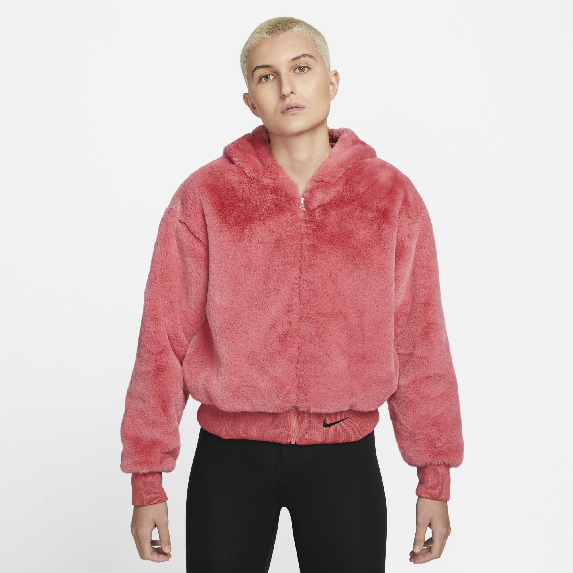 Womens Sportswear Essential Faux Fur Jacket Archaeo Pink Nike оригінал – Купити в Україні – вид ззаду - NIKE