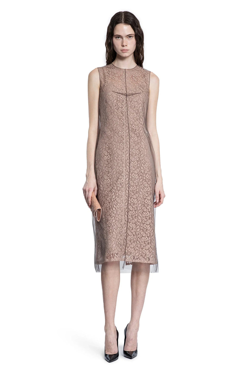 Floral Lace And Tulle MIDI Dress Fendi – Гарантія оригінальності – боковий вид