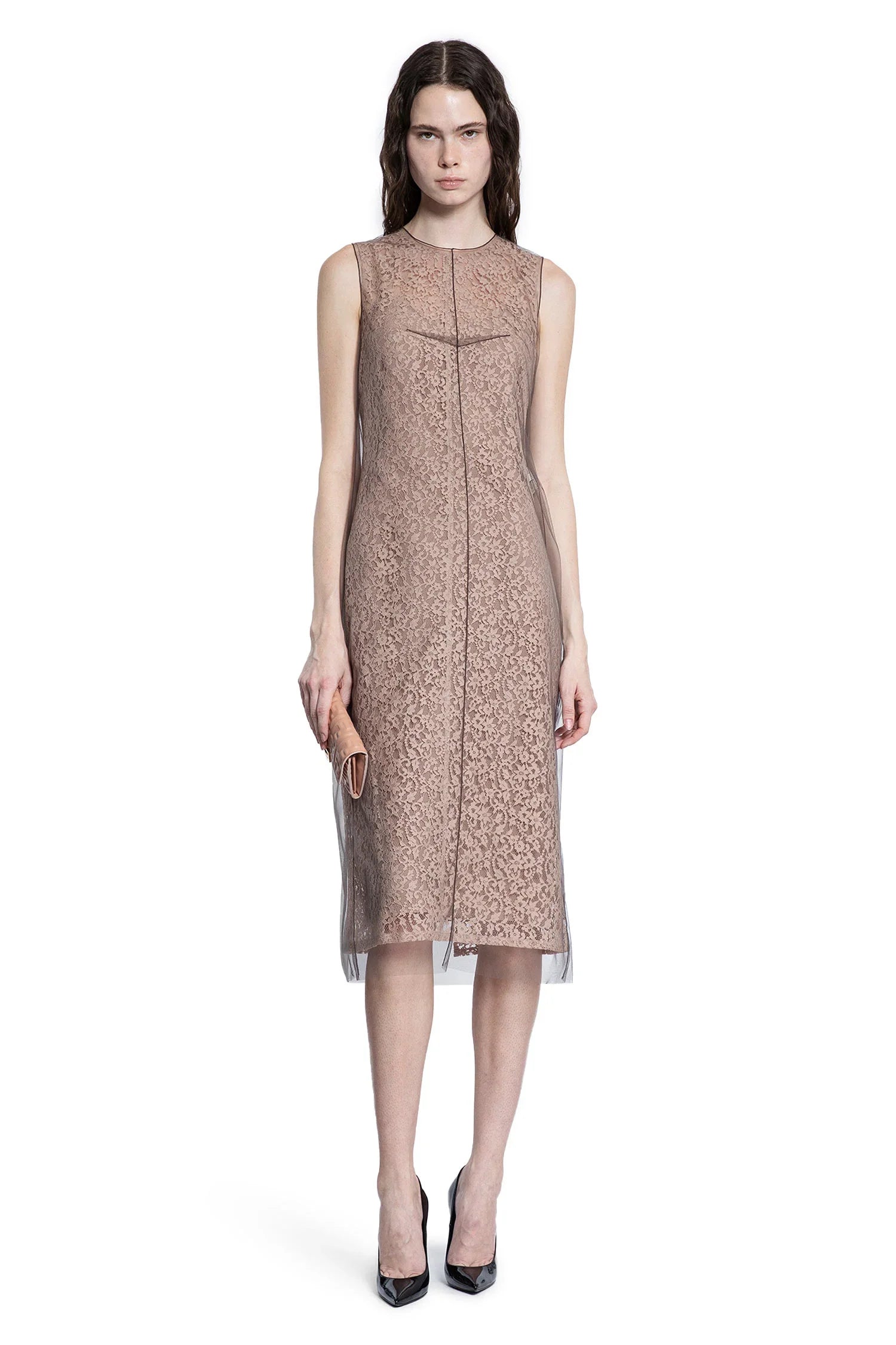 Floral Lace And Tulle MIDI Dress Fendi – Гарантія оригінальності – боковий вид