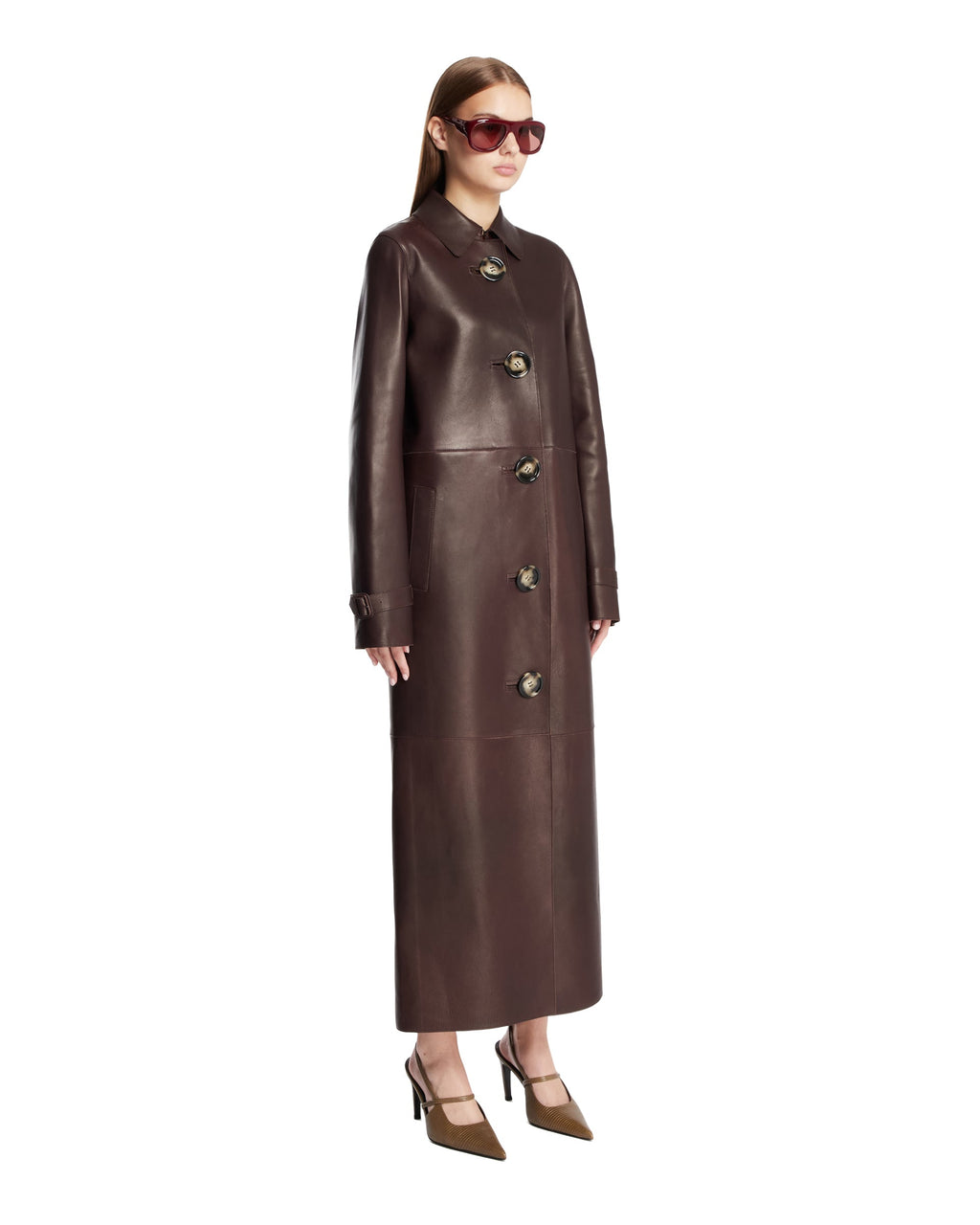 Brown Leather Long Coat Acne studios оригінал – Купити в Україні – вид ззаду