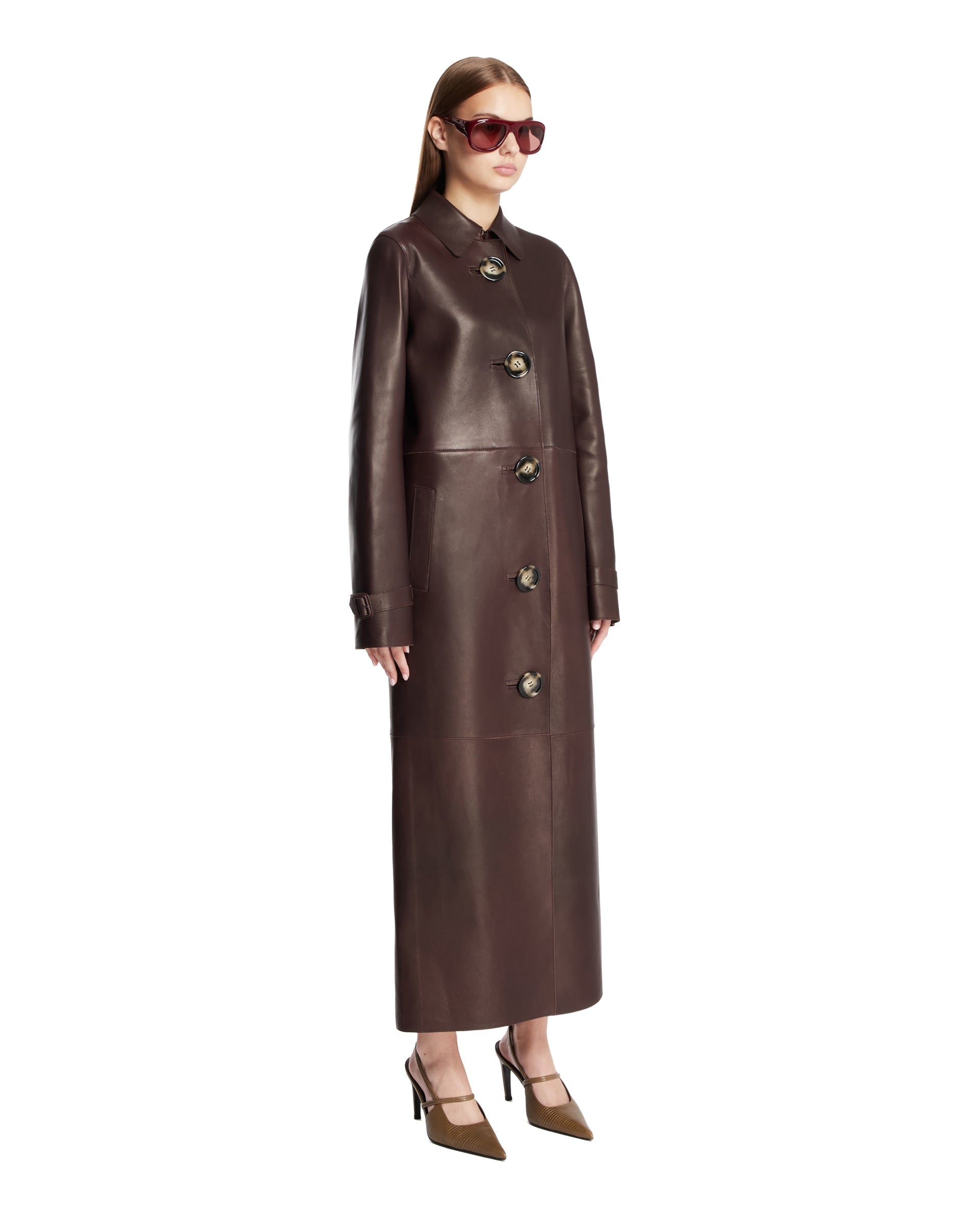 Brown Leather Long Coat Acne studios оригінал – Купити в Україні – вид ззаду