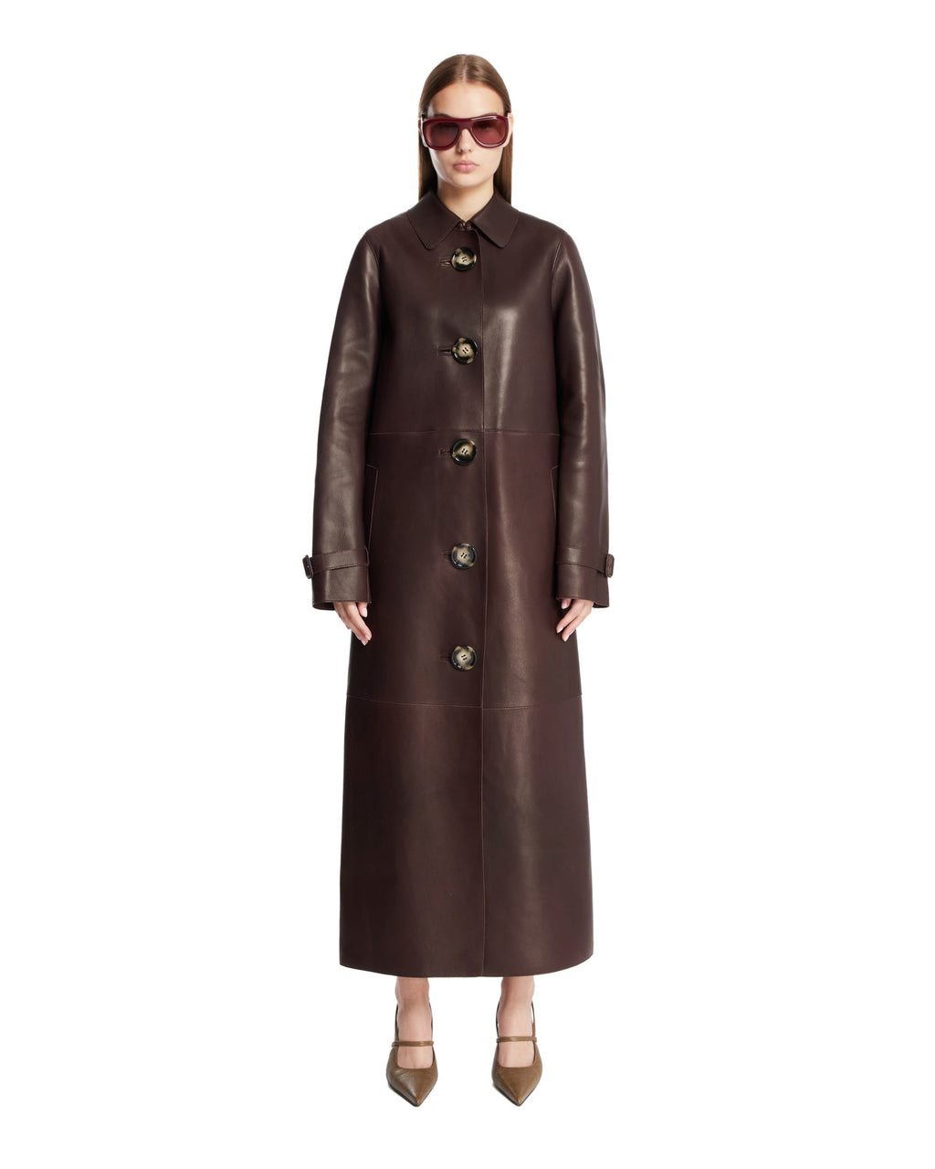 Brown Leather Long Coat Acne studios оригінал – Купити в Україні – боковий вид