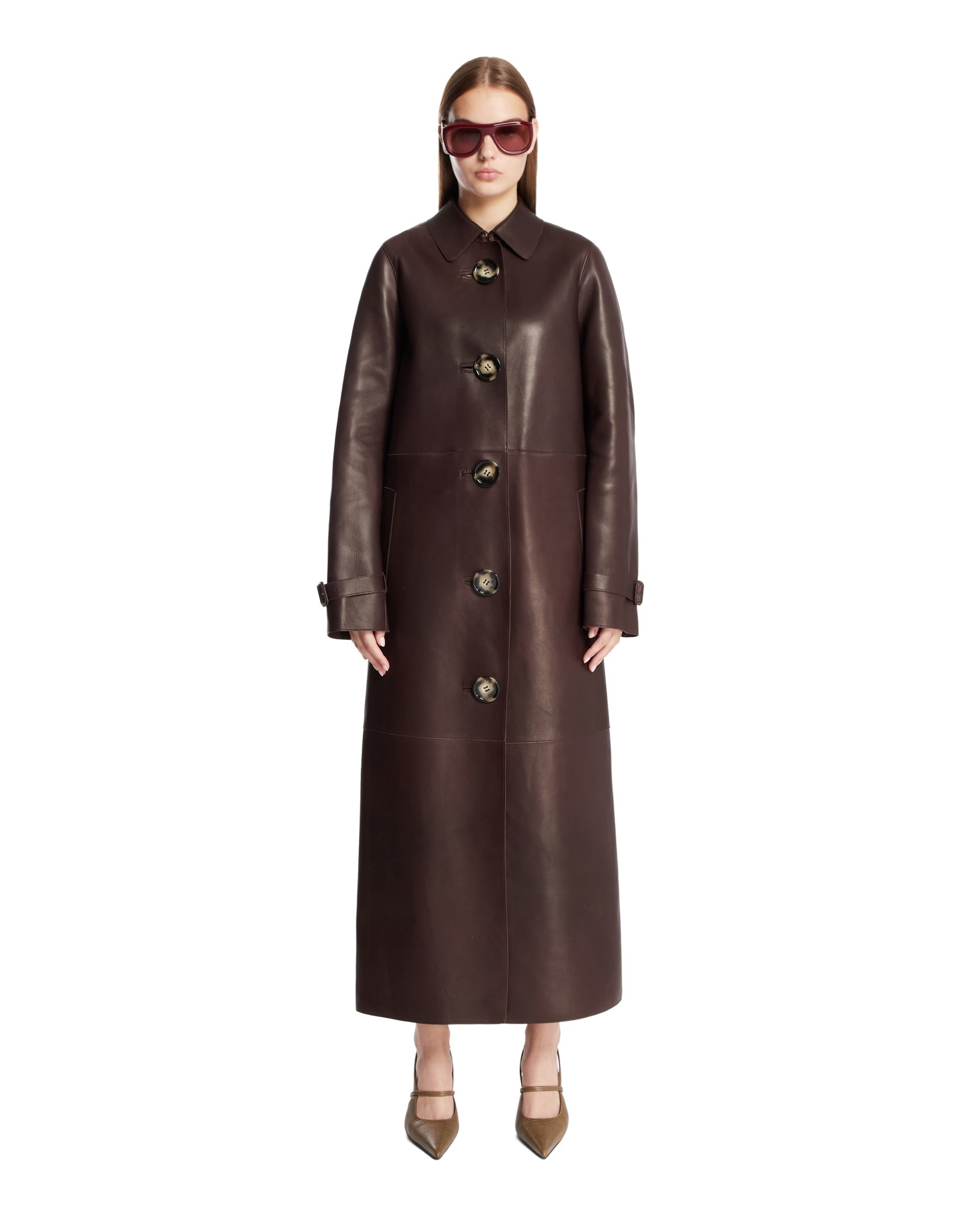 Brown Leather Long Coat Acne studios оригінал – Купити в Україні – боковий вид