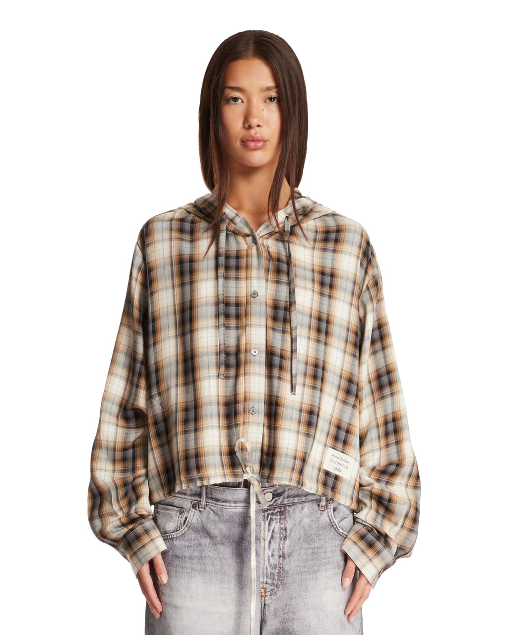 Beige Checkered Hoodie Shirt Jacket Acne studios оригінал – Купити в Україні – боковий вид