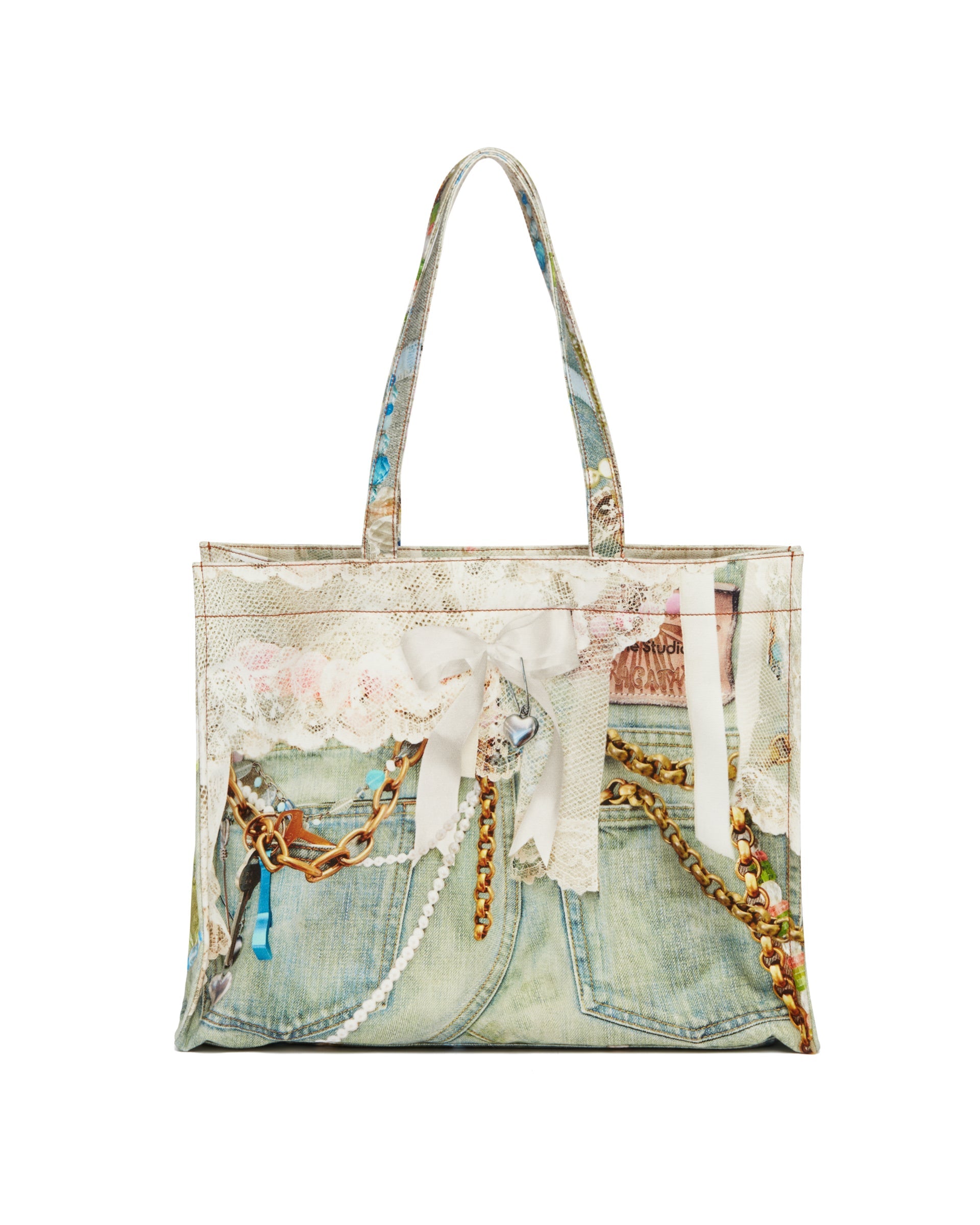Multicolor Trompe L'oeil Denim Effect Tote - ACNE STUDIOS