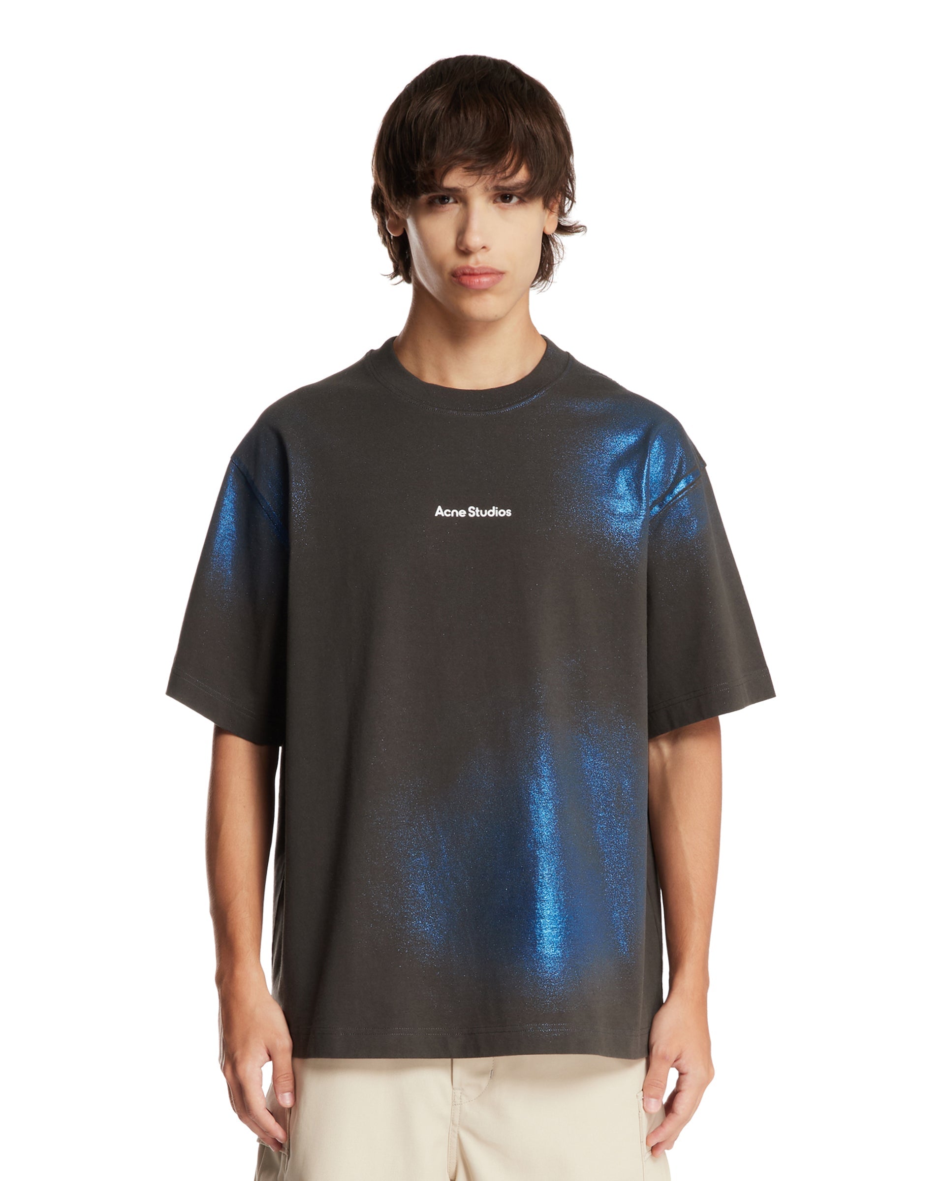 Gray Logo T-Shirt with Iridescent Details - ACNE STUDIOS