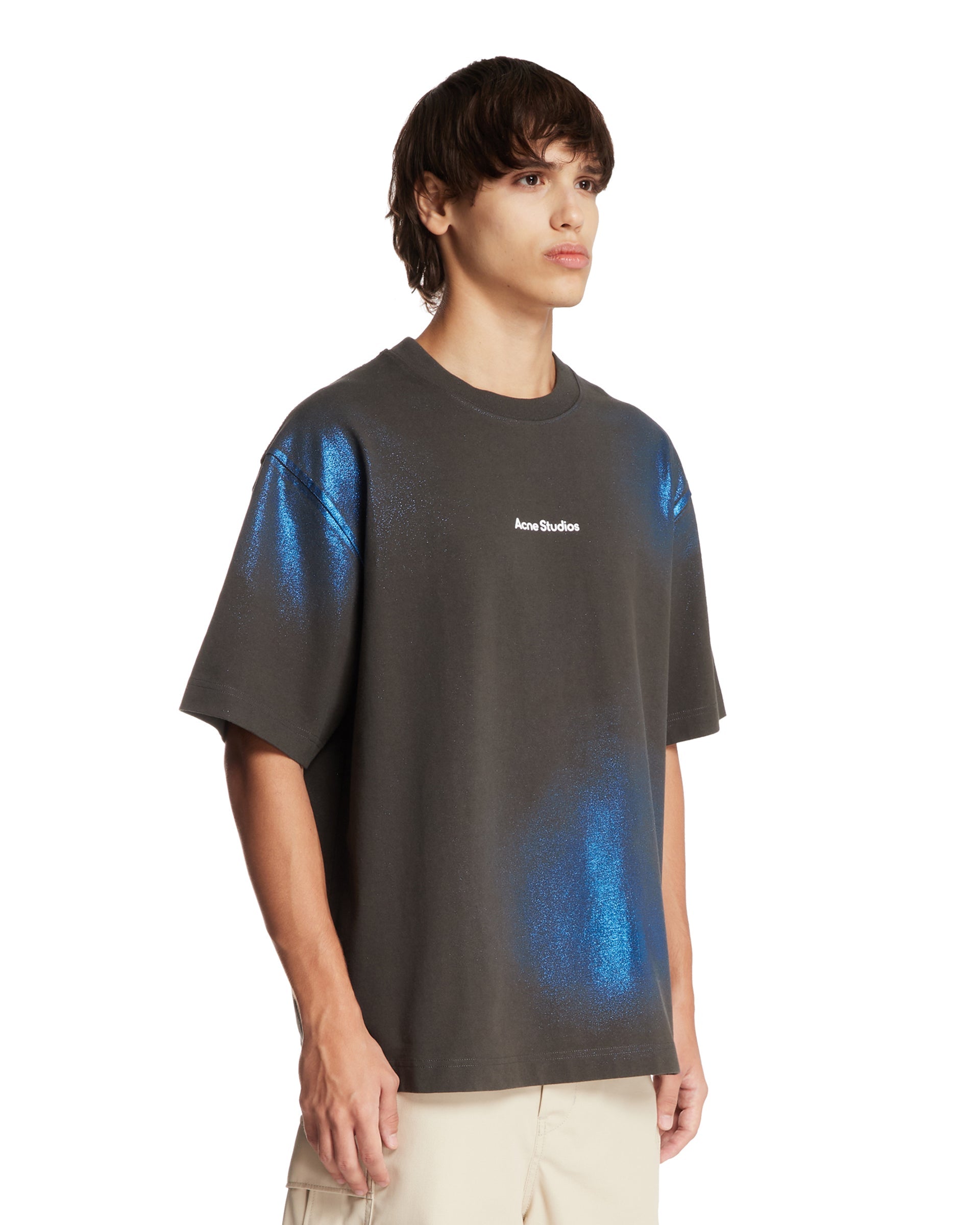 Gray Logo T-Shirt with Iridescent Details - ACNE STUDIOS
