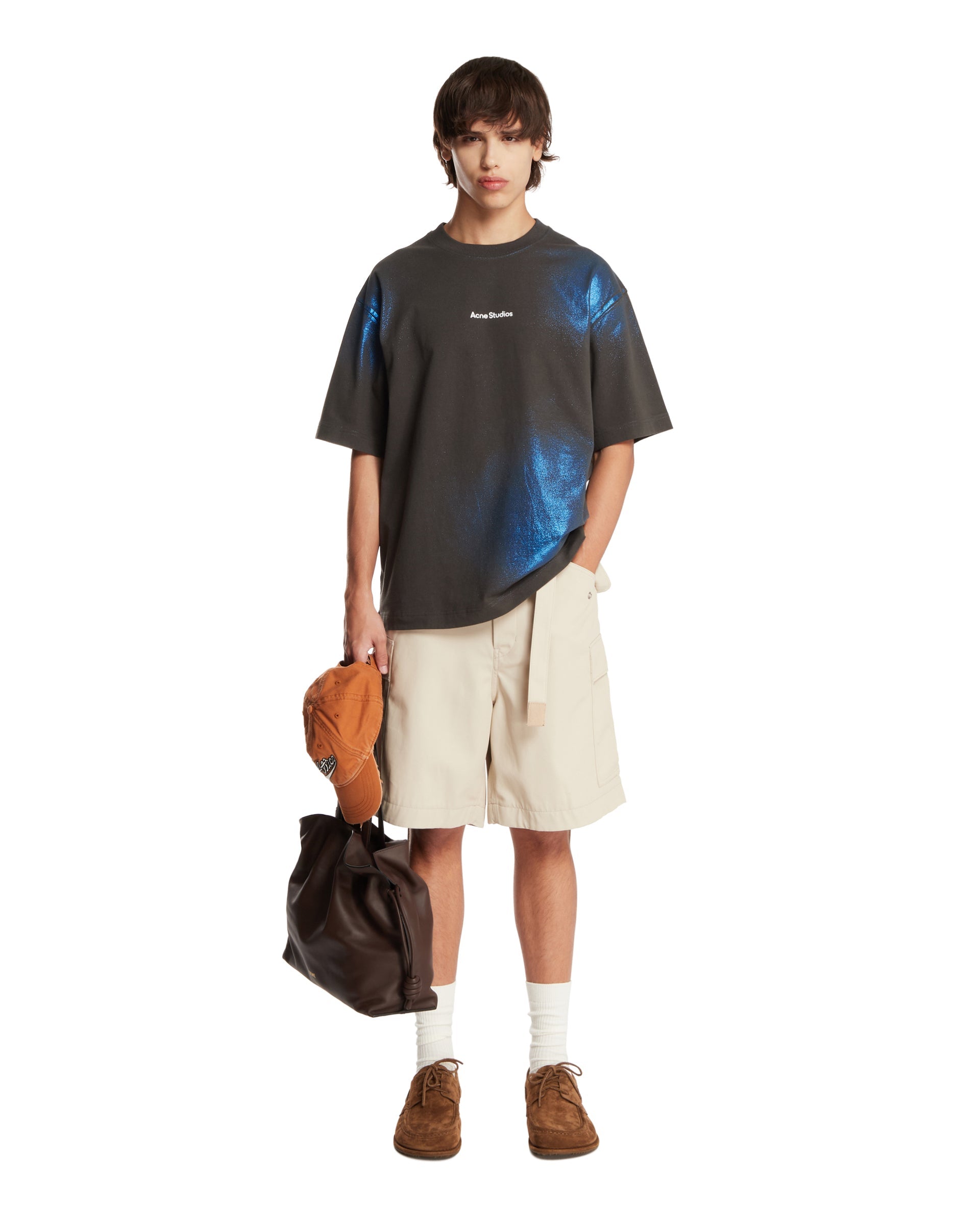 Gray Logo T-Shirt with Iridescent Details - ACNE STUDIOS