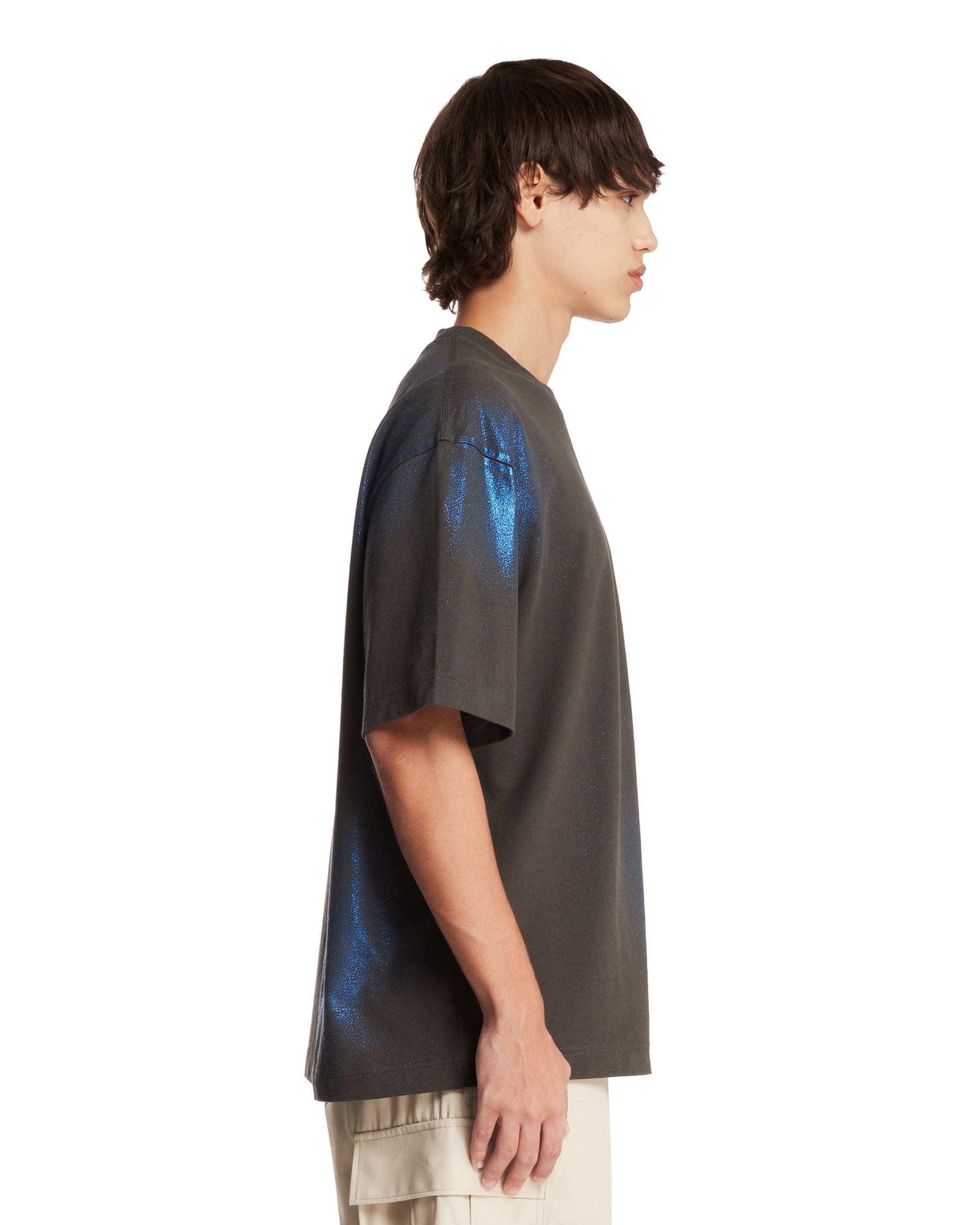 Gray Logo T-Shirt with Iridescent Details - ACNE STUDIOS