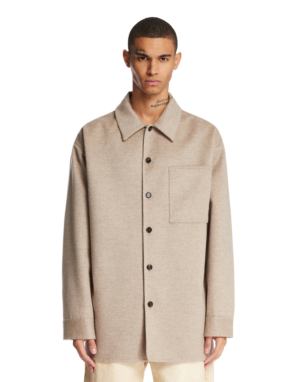 Beige Wool And Cashmere Overshirt Bottega veneta – Гарантія оригінальності – боковий вид