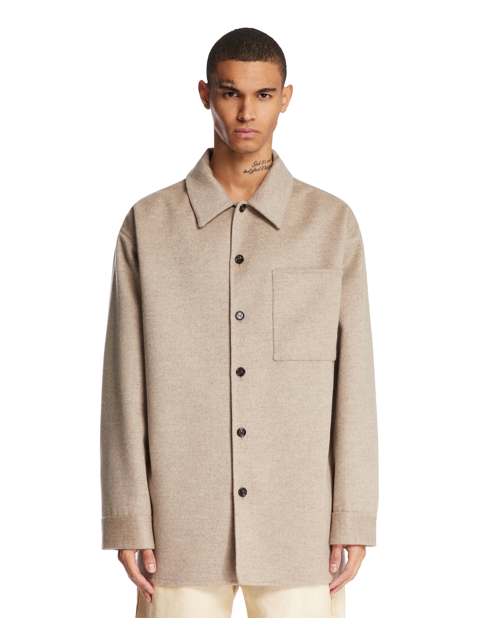Beige Wool And Cashmere Overshirt Bottega veneta – Гарантія оригінальності – боковий вид