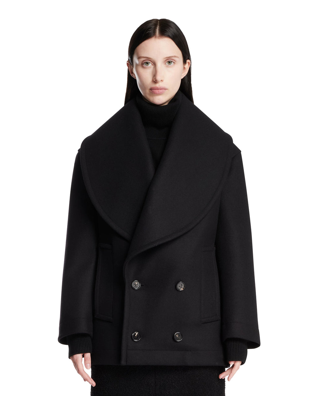 Оригінальна Black Double-Breasted Coat Bottega veneta – боковий вид