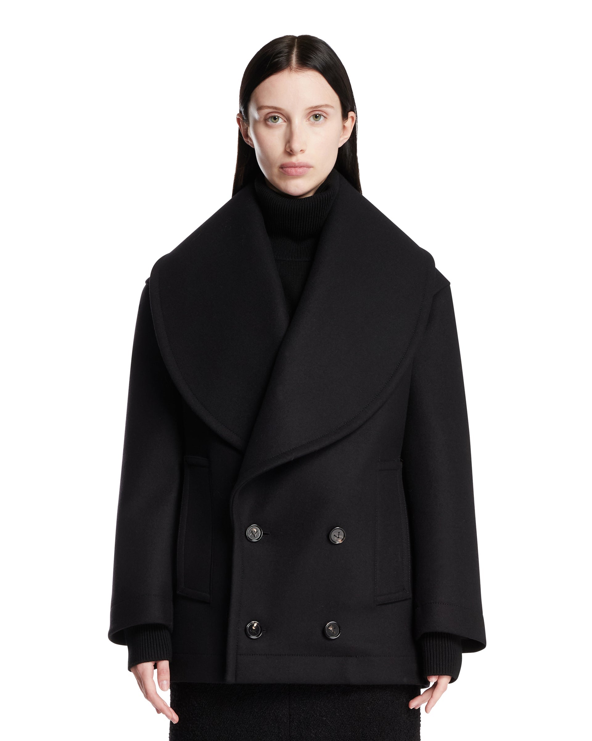 Оригінальна Black Double-Breasted Coat Bottega veneta – боковий вид