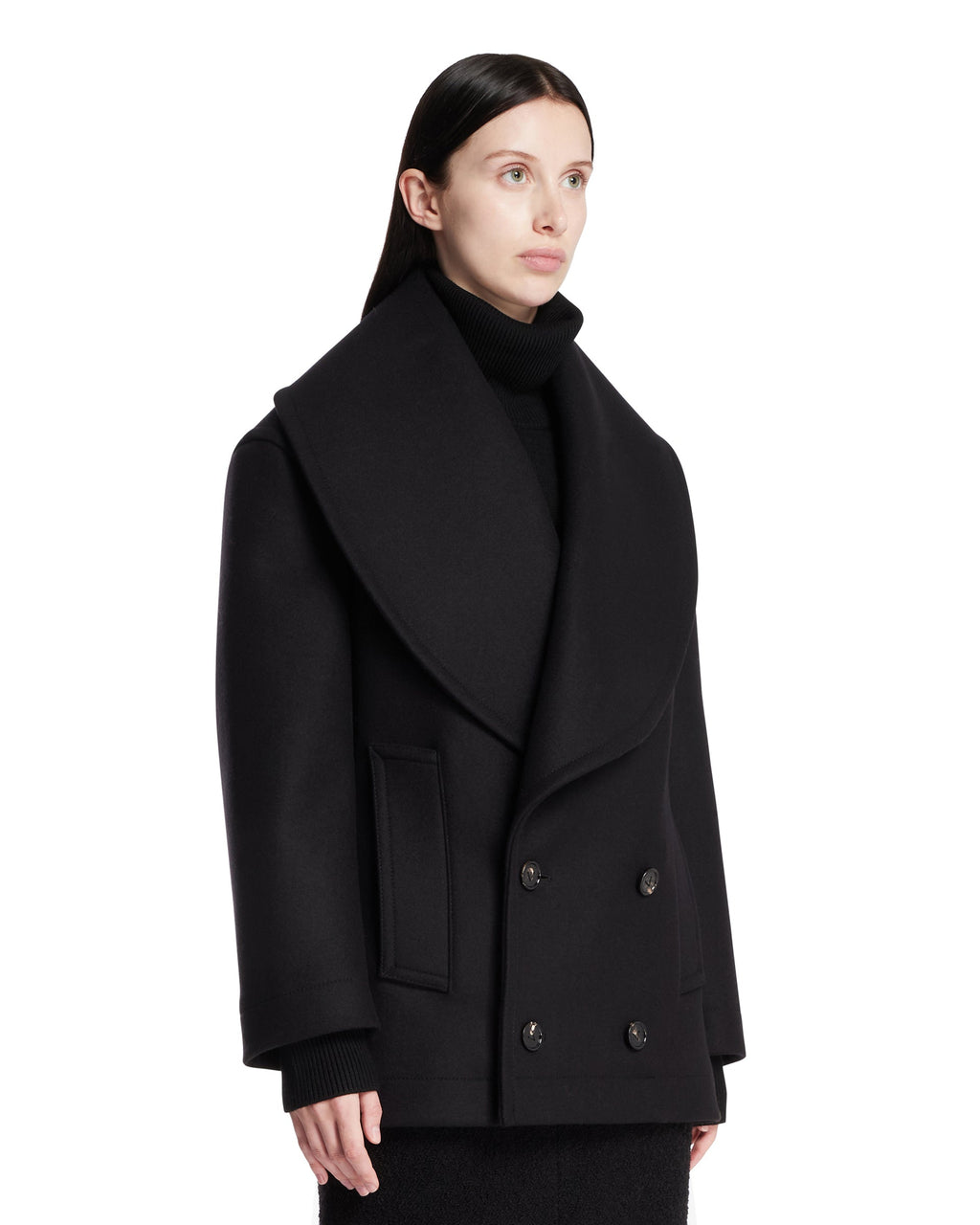 Оригінальна Black Double-Breasted Coat Bottega veneta – вид ззаду