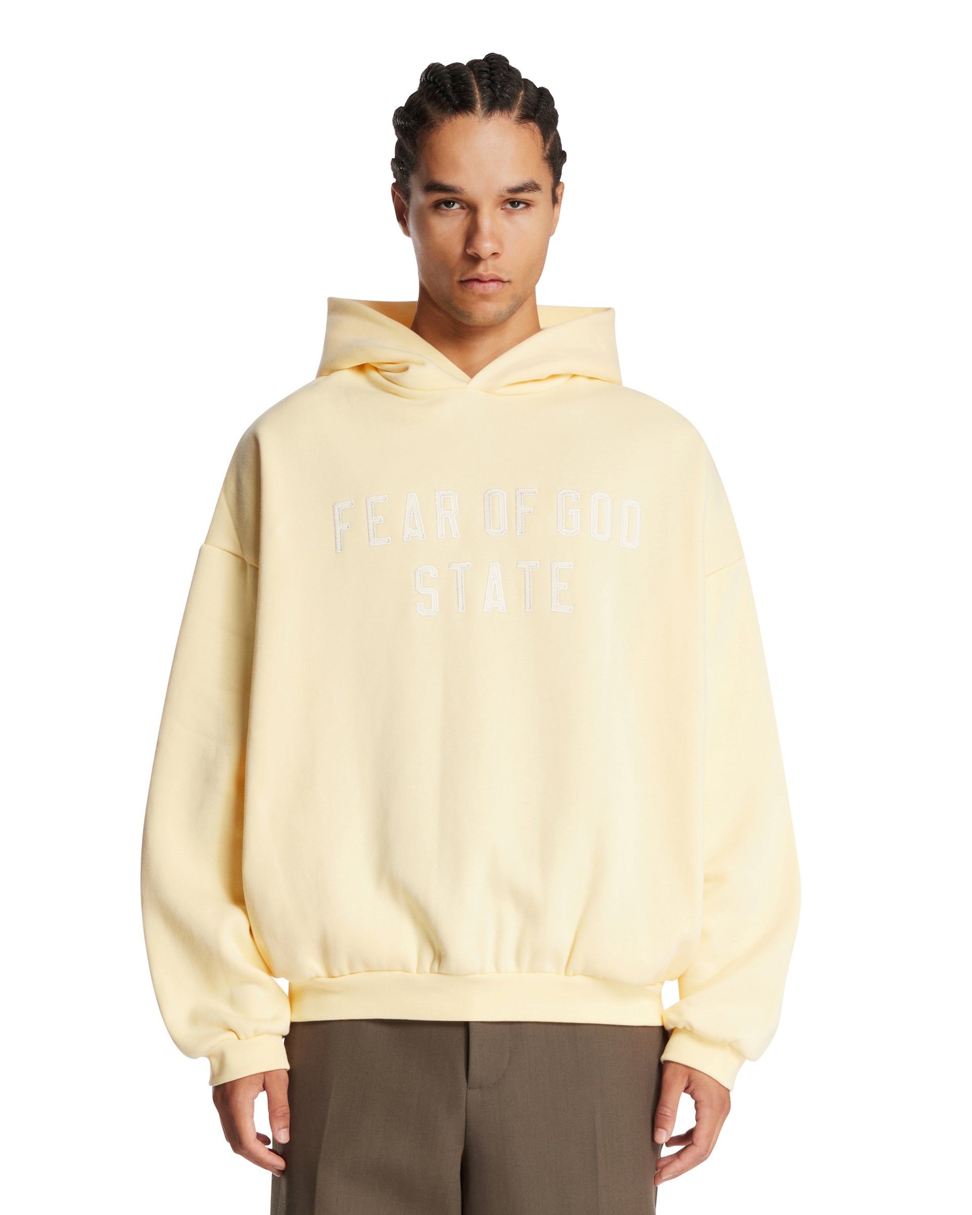 Yellow 90s Hoodie Fear of god – Гарантія оригінальності – боковий вид - FEAR OF GOD