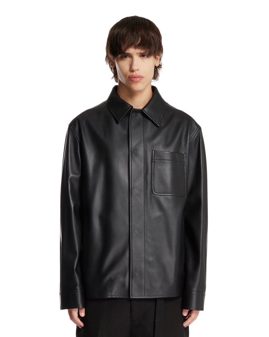 Black Leather Overshirt Loewe – Гарантія оригінальності – боковий вид