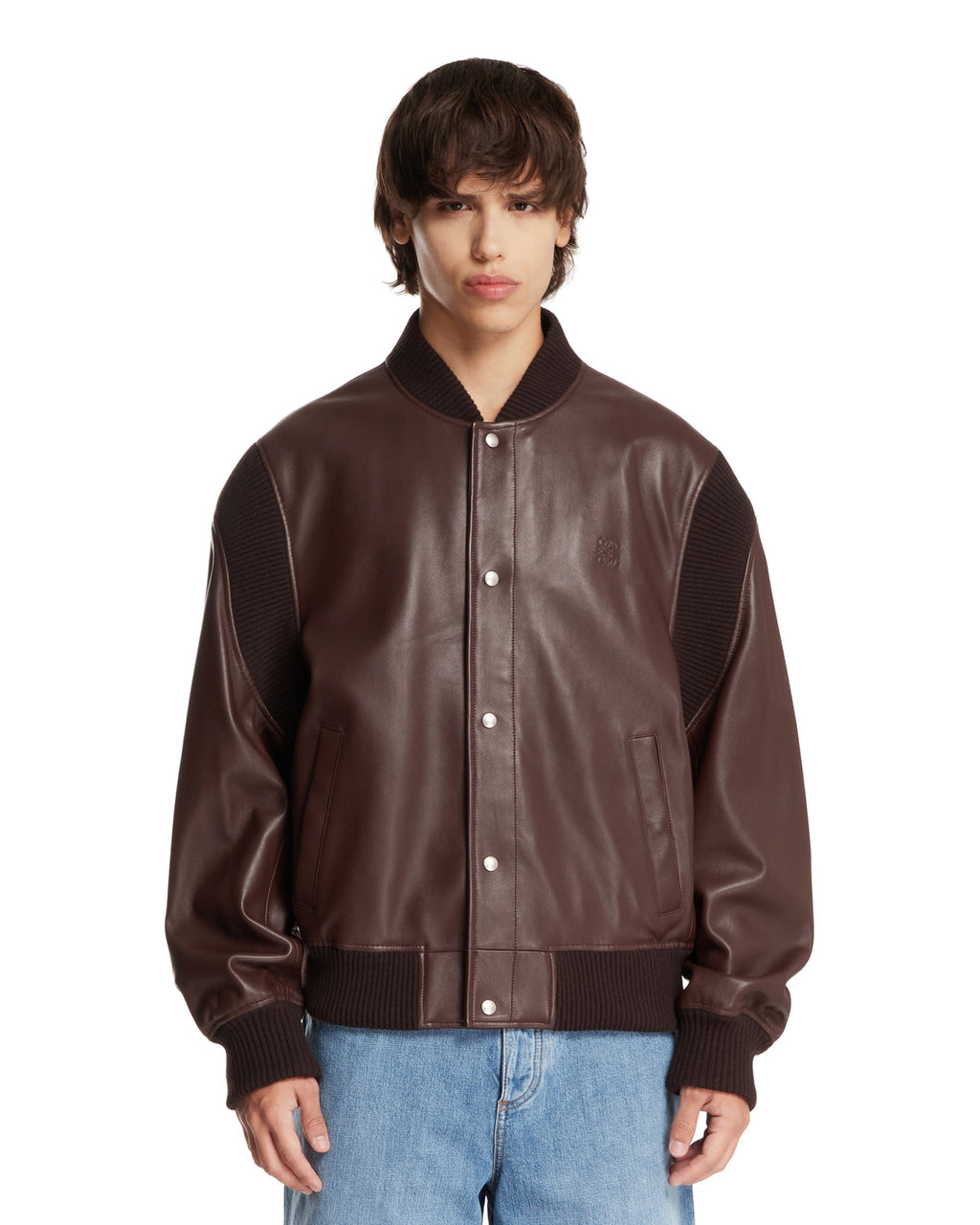 Brown Leather Bomber Jacket Loewe – Гарантія оригінальності – боковий вид