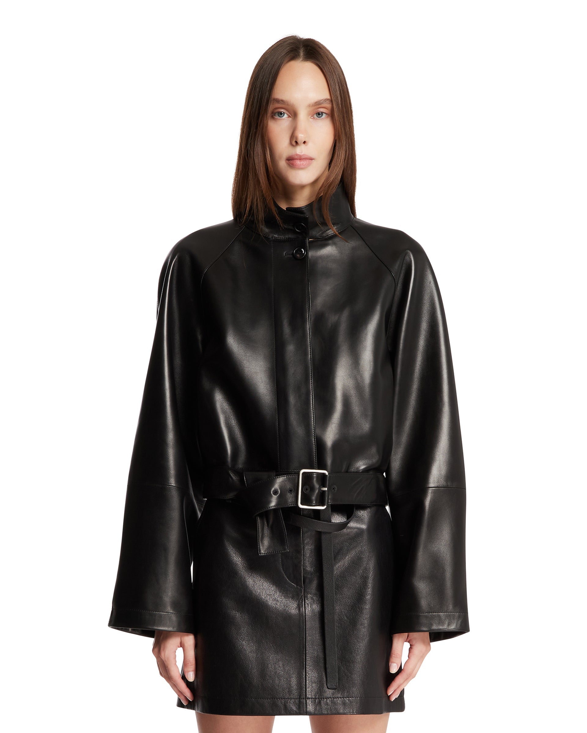 Black Short Leather Trench Loewe оригінал – Купити в Україні – боковий вид
