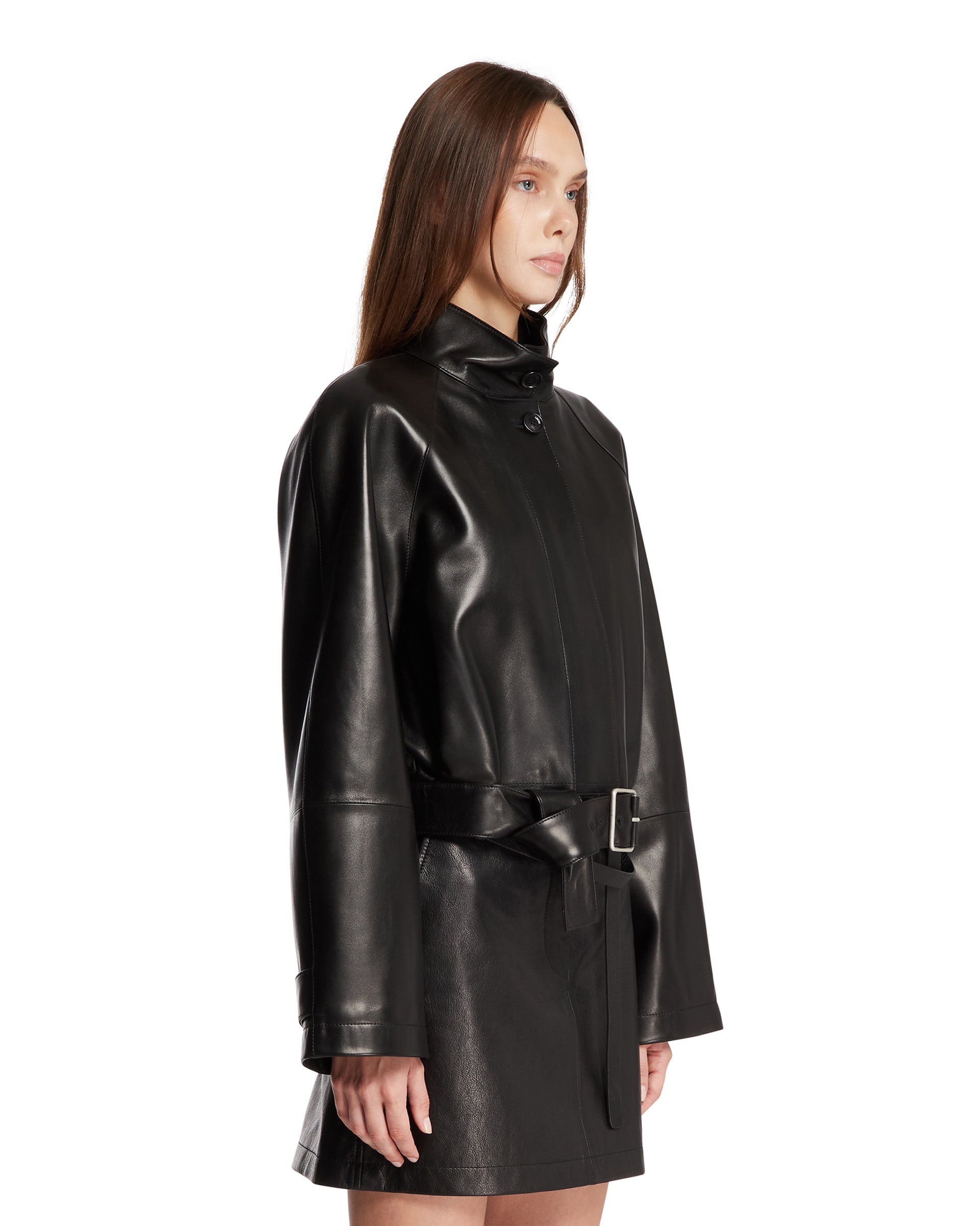 Black Short Leather Trench Loewe оригінал – Купити в Україні – вид ззаду
