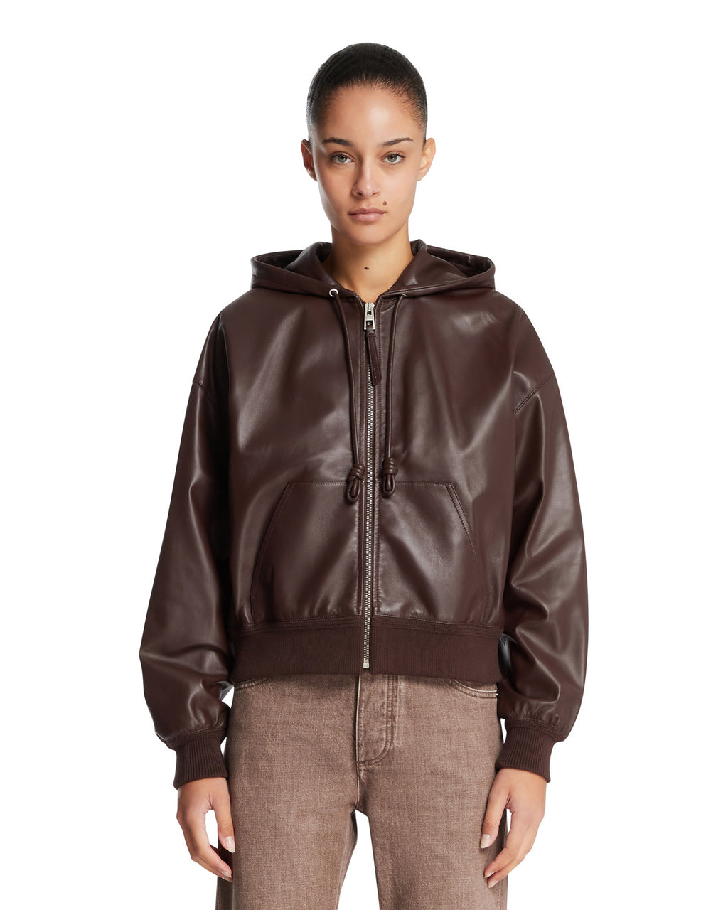 Brown Leather Flamenco Hoodie Loewe – Гарантія оригінальності – боковий вид
