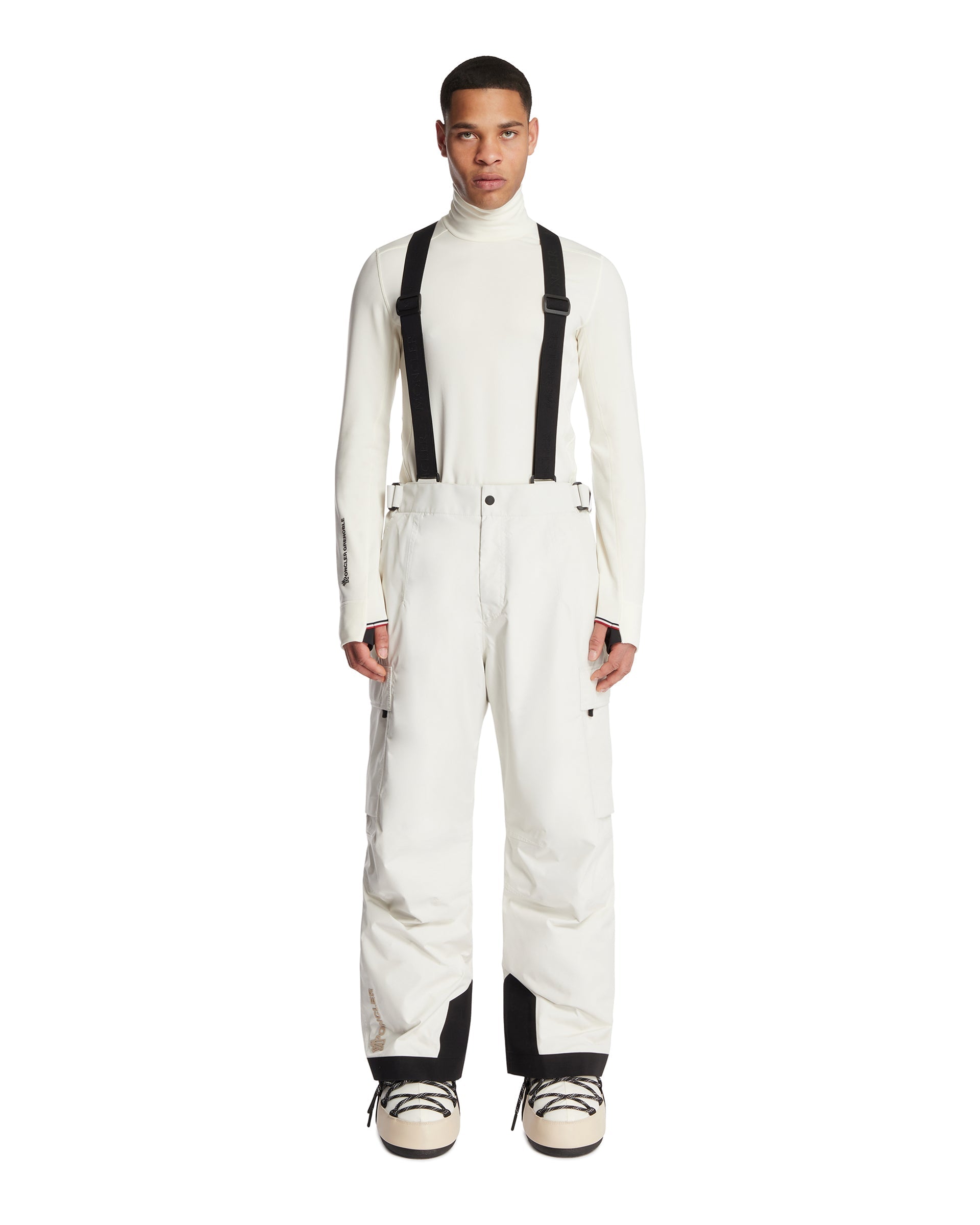 White Padded Gore-Tex Ski Overalls Moncler – Гарантія оригінальності – боковий вид - MONCLER