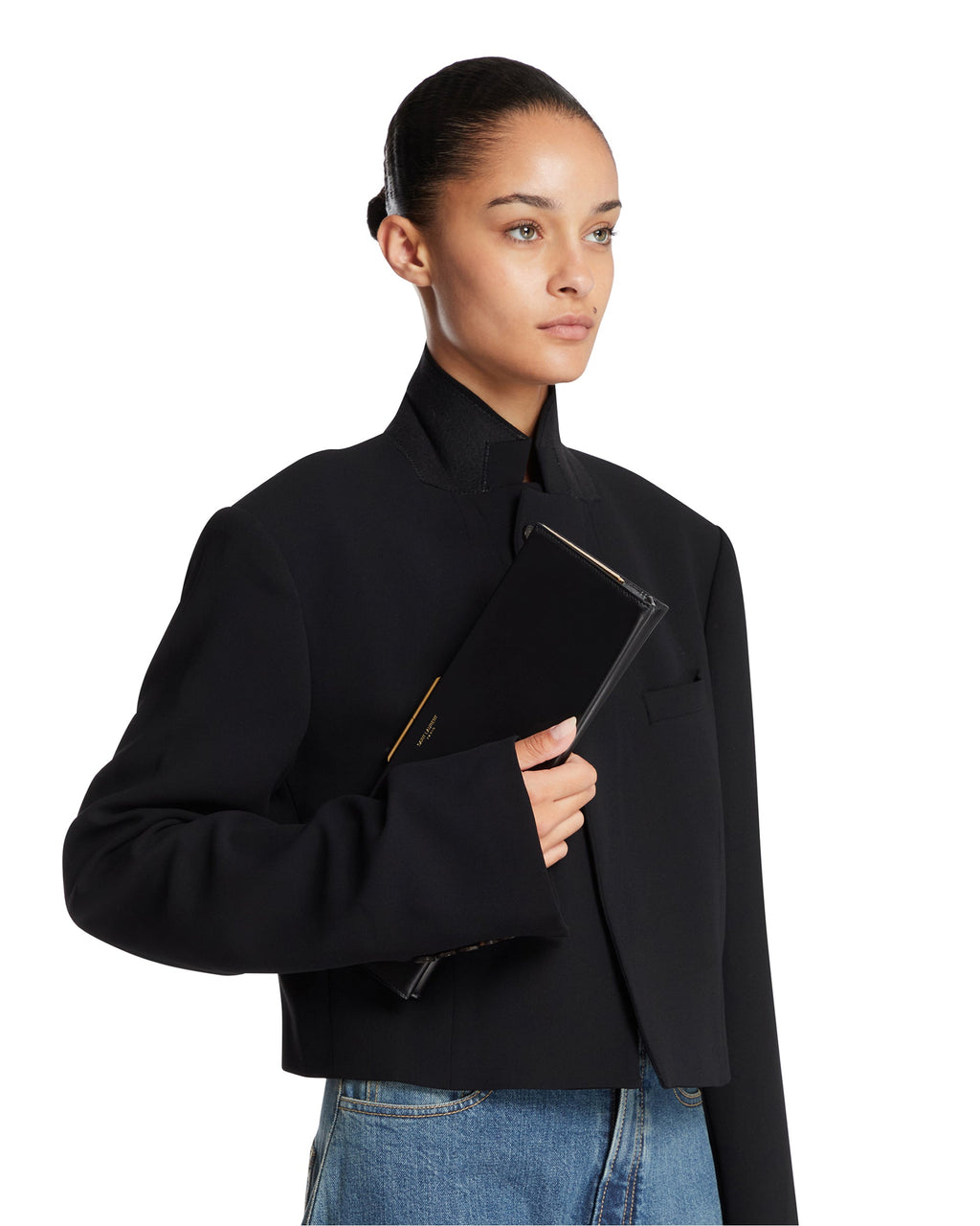 Black Large Midnight Leather Clutch Saint laurent – Гарантія оригінальності – детальний вид