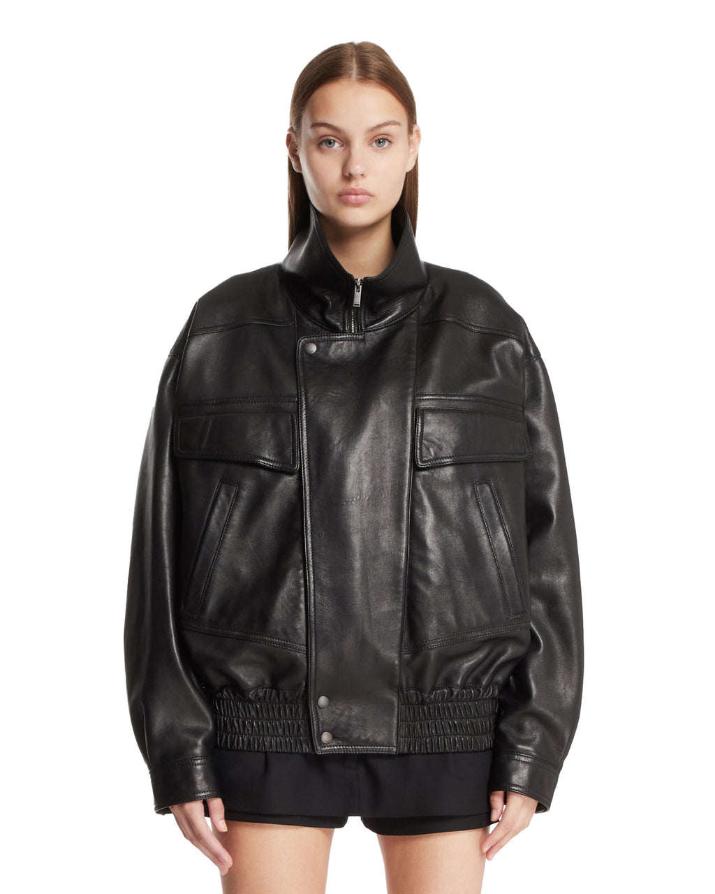 Оригінальна Black Leather Bomber Saint laurent – боковий вид