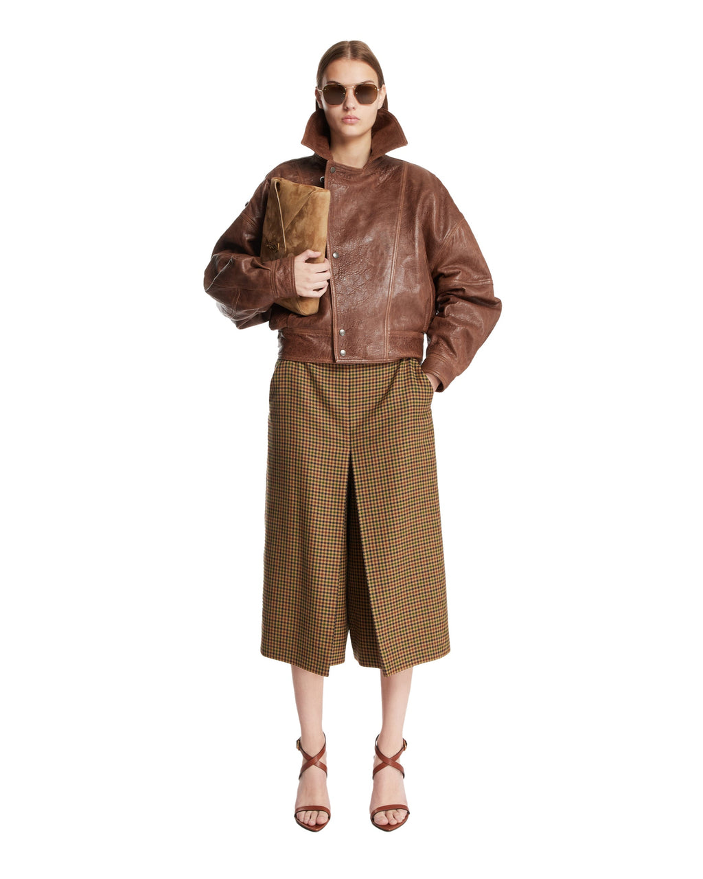 Оригінальна Brown Leather Short Bomber With Zip Saint laurent – детальний вид