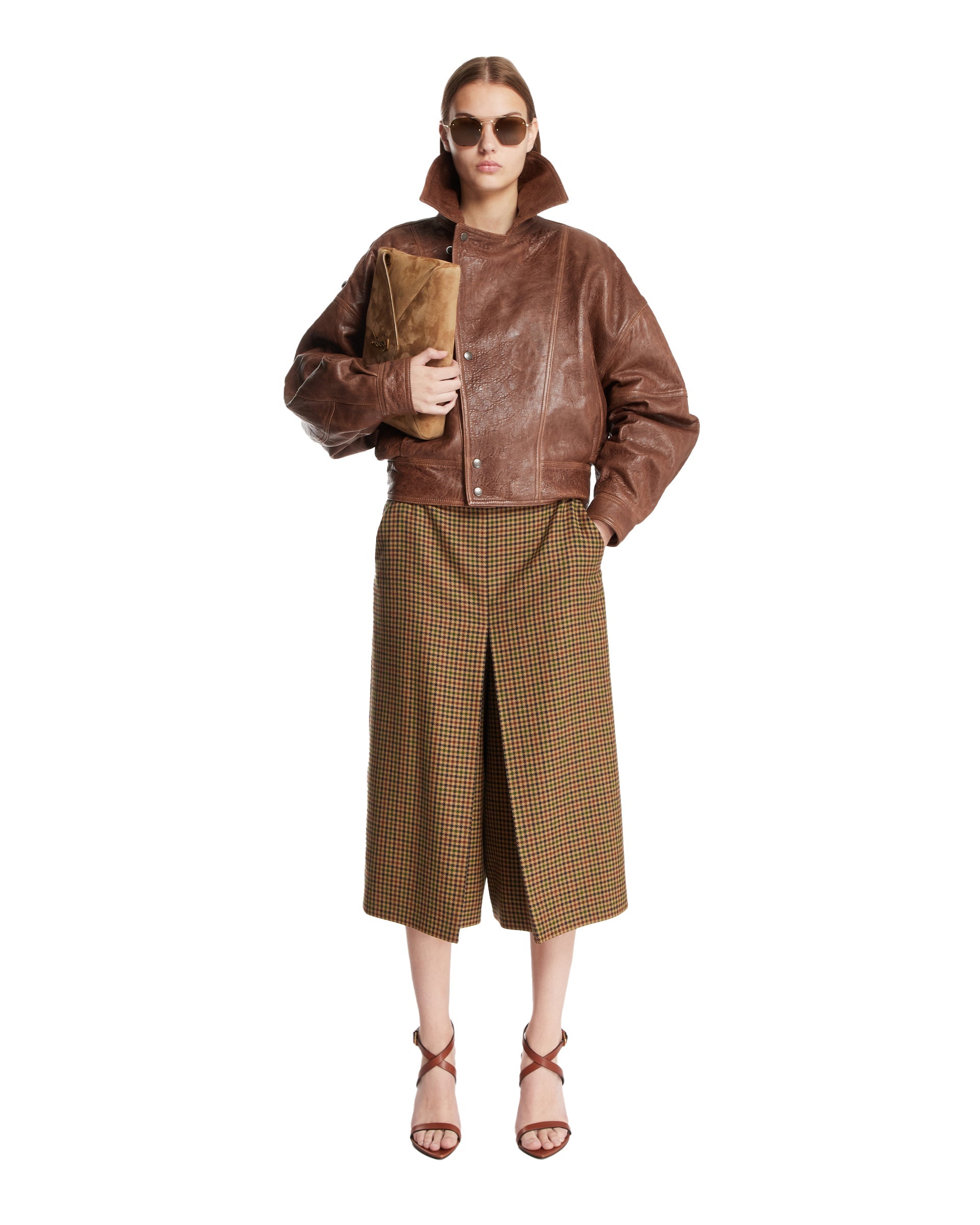 Оригінальна Brown Leather Short Bomber With Zip Saint laurent – детальний вид