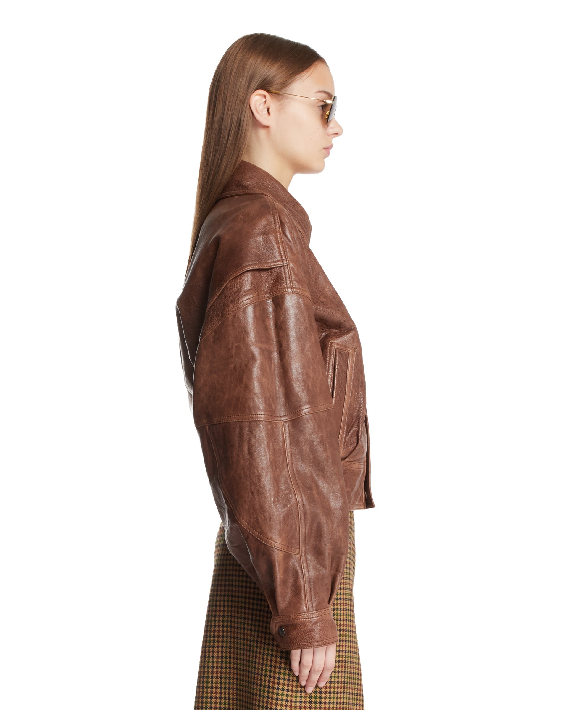 Оригінальна Brown Leather Short Bomber With Zip Saint laurent – збільшений вид