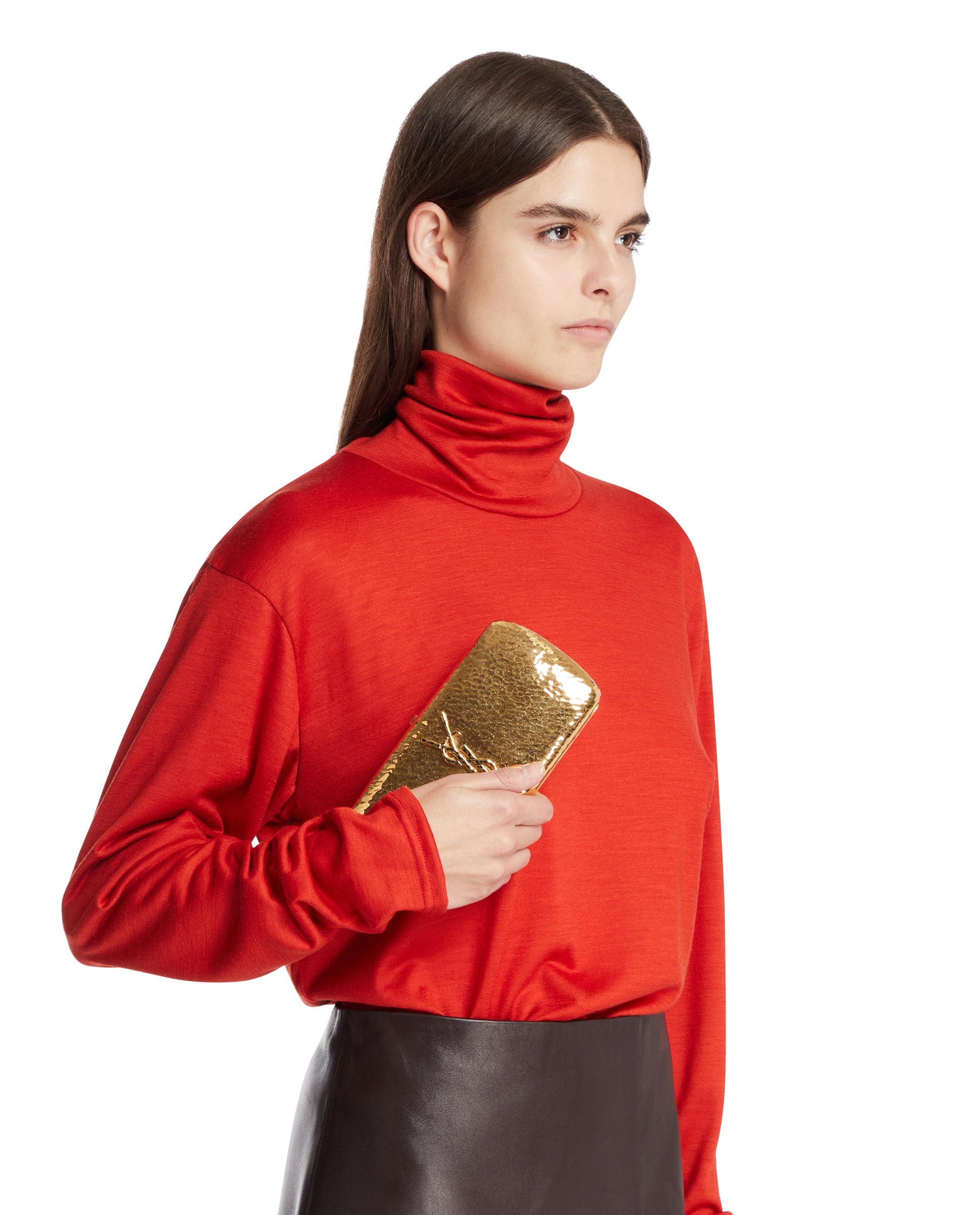 Gold-Tone Metal Evening Clutch Saint laurent – Гарантія оригінальності – детальний вид