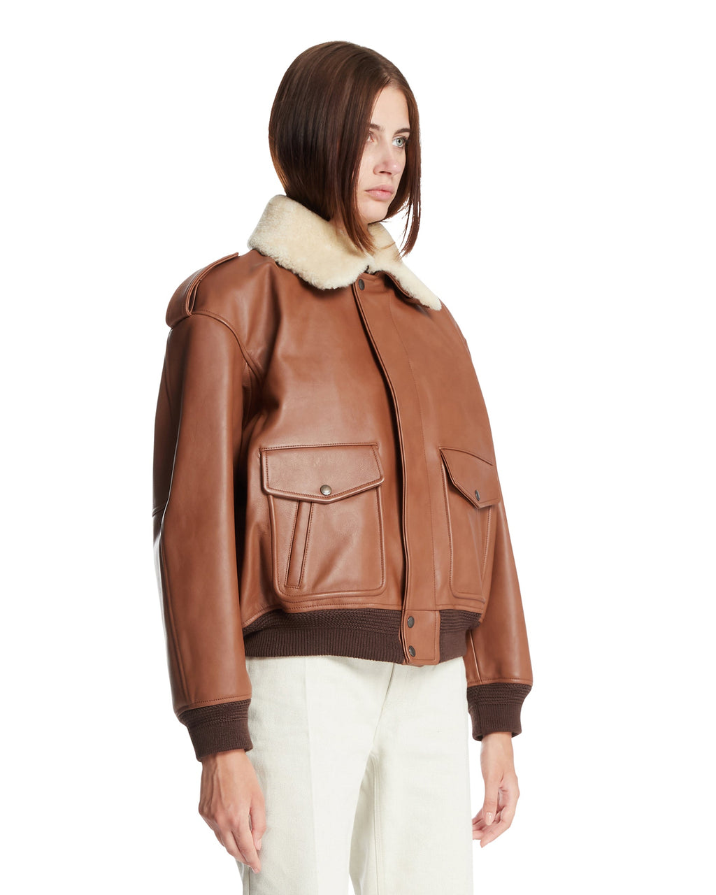 Оригінальна Brown Leather Bomber Jacket Saint laurent – вид ззаду