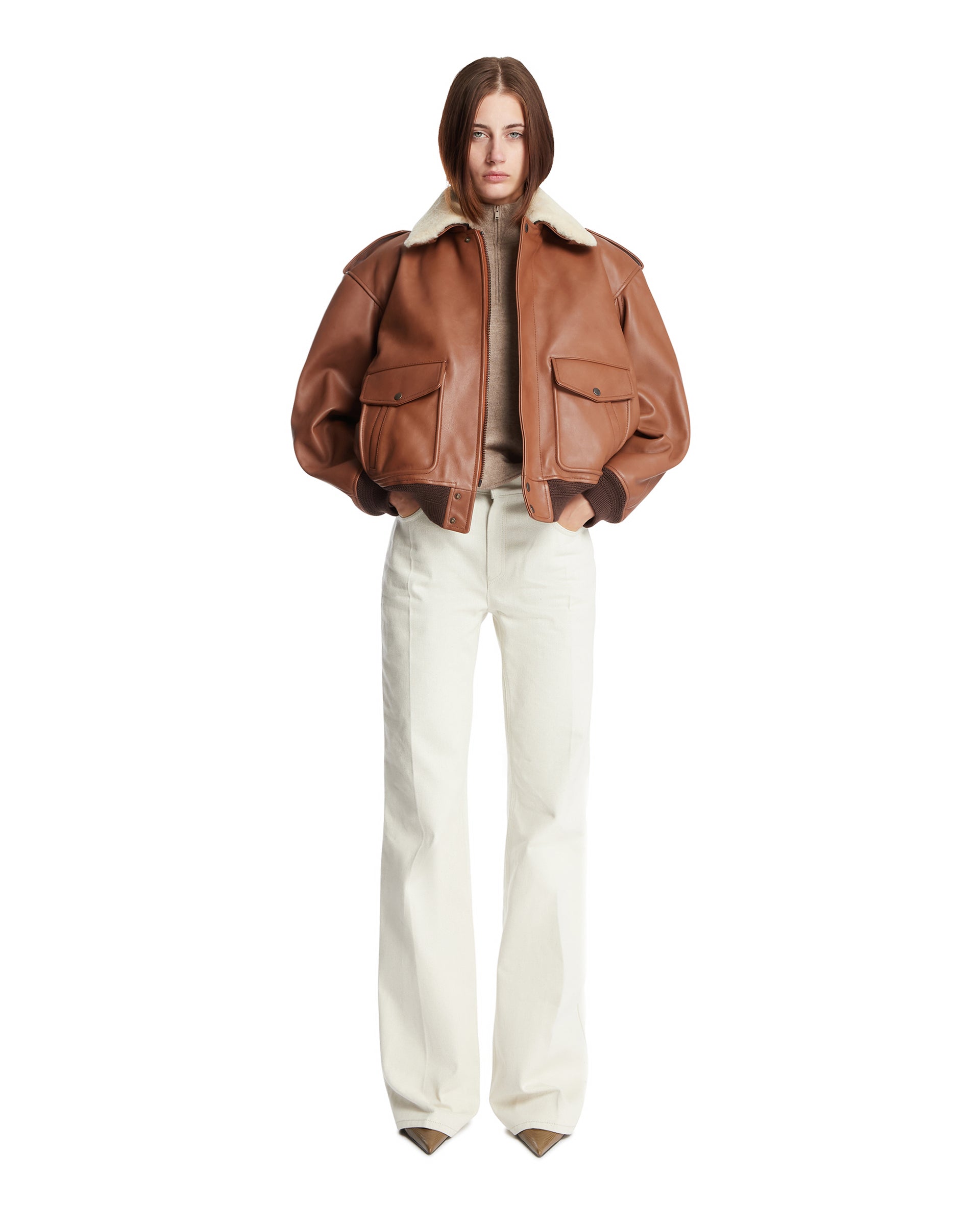 Оригінальна Brown Leather Bomber Jacket Saint laurent – детальний вид