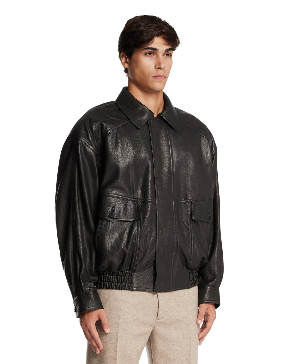 Black Leather Balloon Bomber Saint laurent – Гарантія оригінальності – вид ззаду