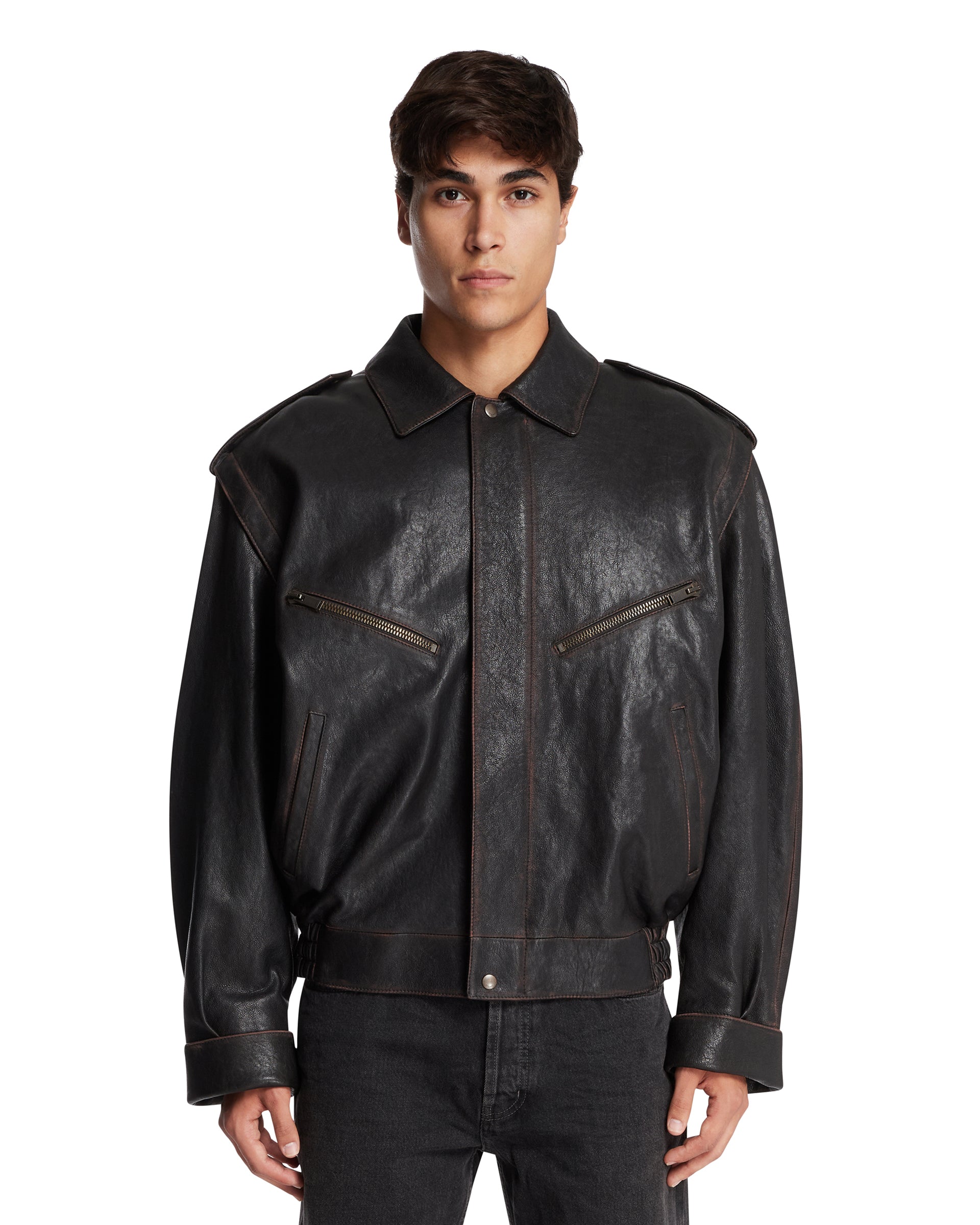 Оригінальна Brown Leather Bomber Jacket Saint laurent – боковий вид