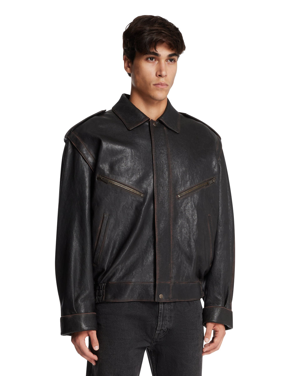 Оригінальна Brown Leather Bomber Jacket Saint laurent – вид ззаду