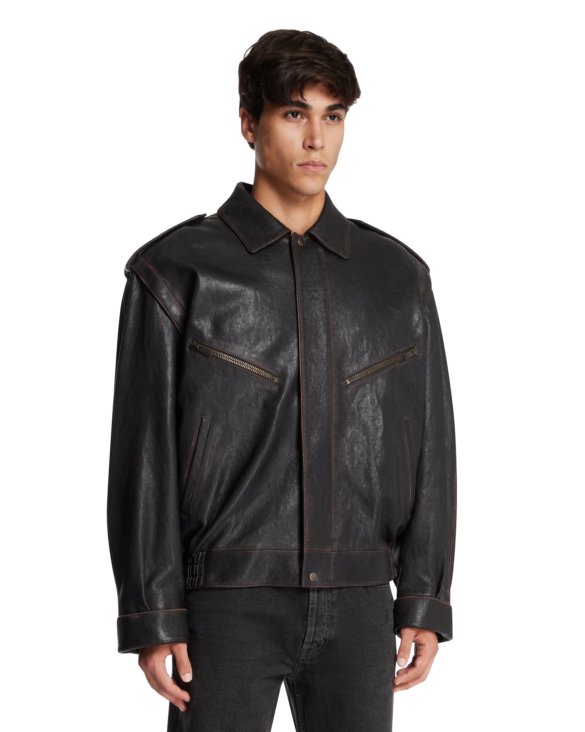 Оригінальна Brown Leather Bomber Jacket Saint laurent – вид ззаду