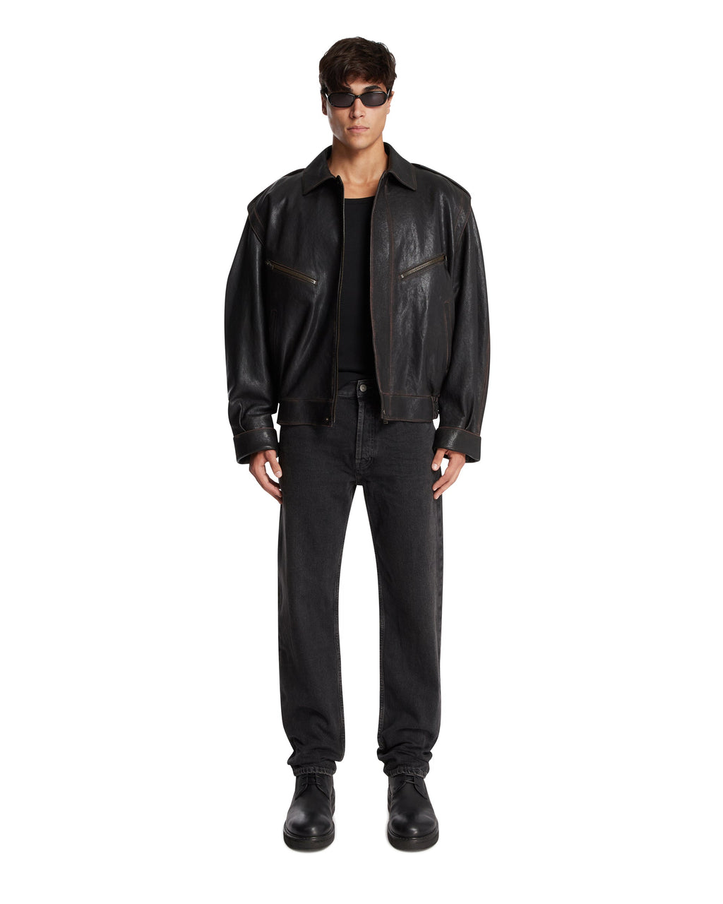 Оригінальна Brown Leather Bomber Jacket Saint laurent – детальний вид