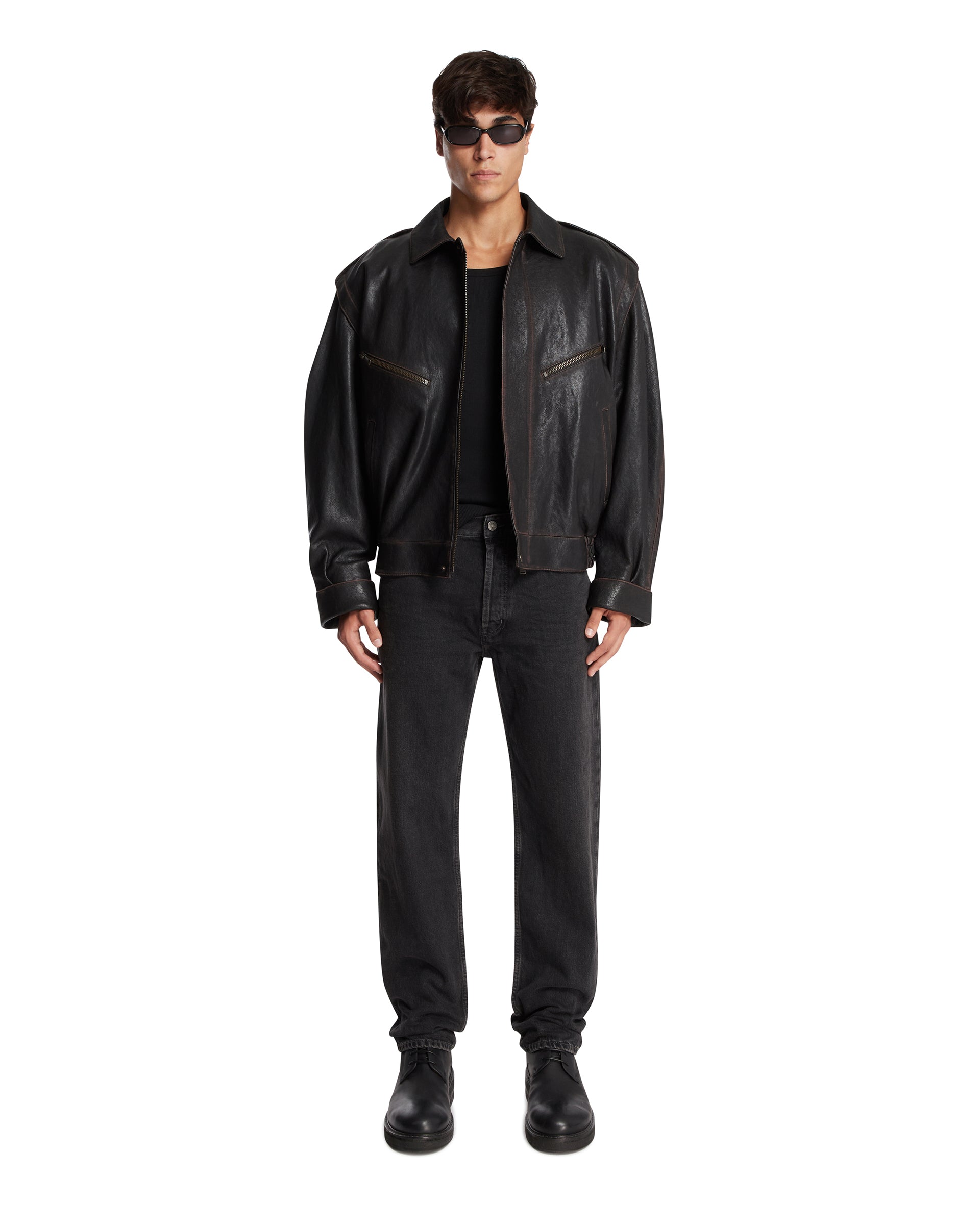 Оригінальна Brown Leather Bomber Jacket Saint laurent – детальний вид